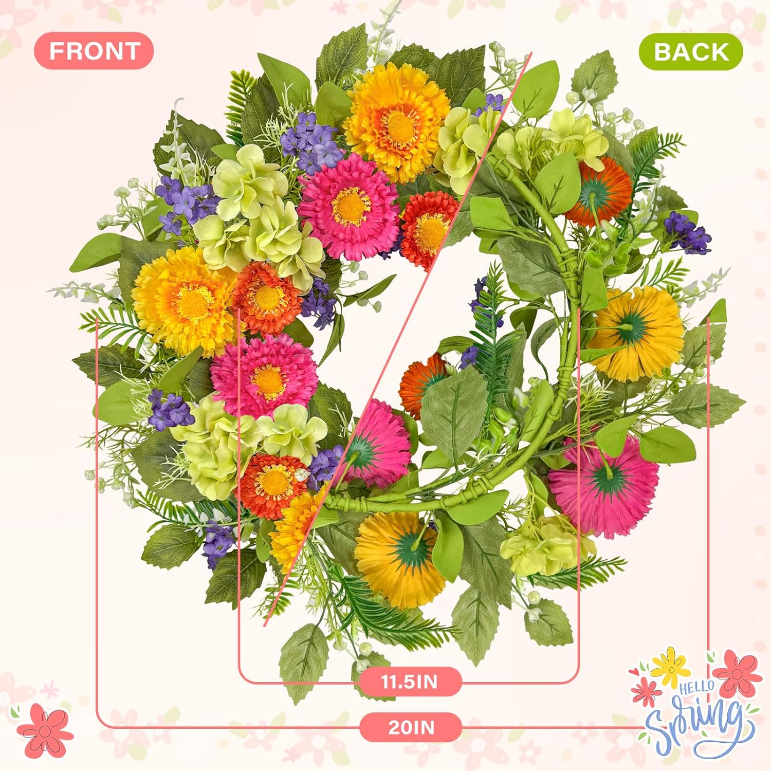 20 Inch Artificial Spring Wreath for Front Door