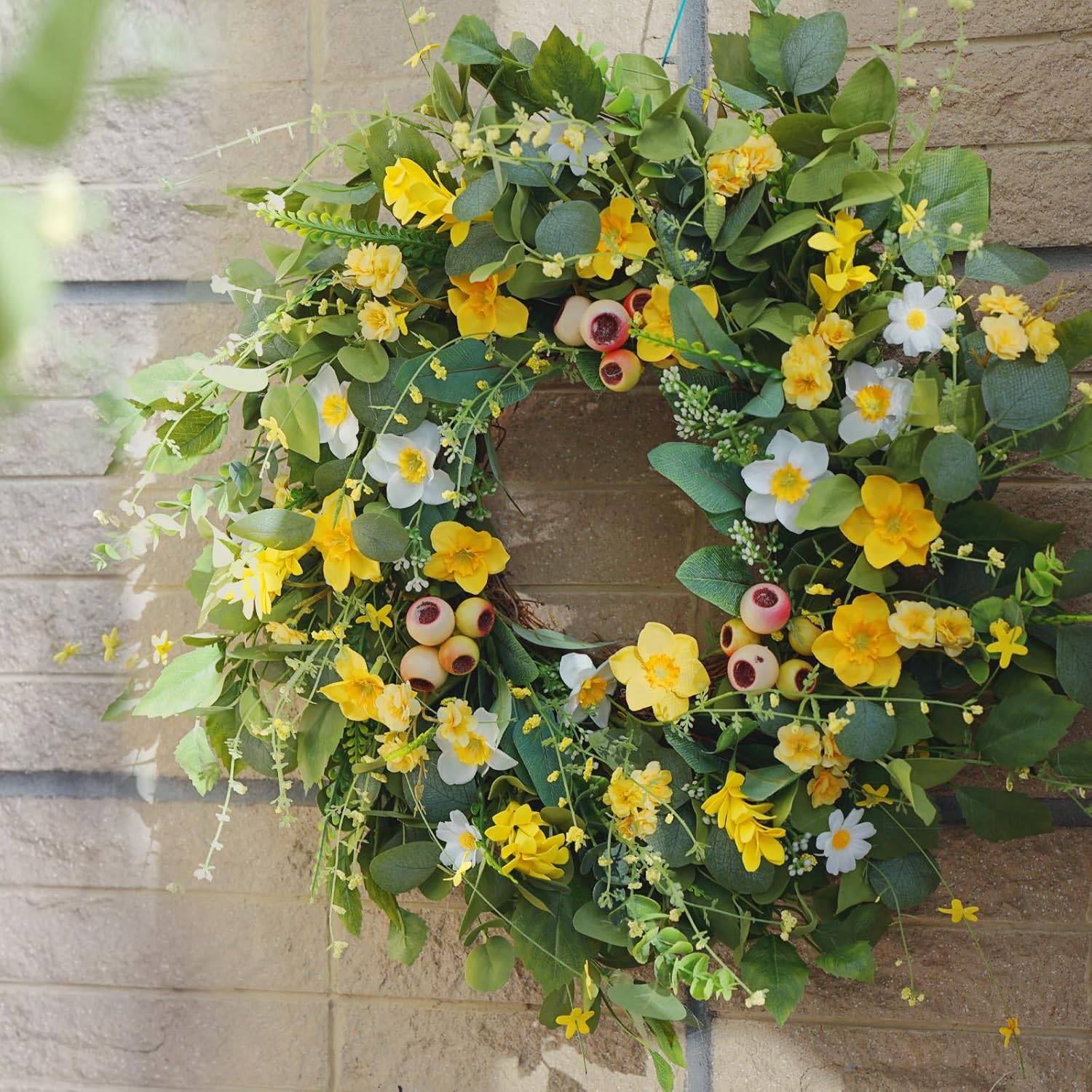 Spring Summer Artificial Wreath for Front Door