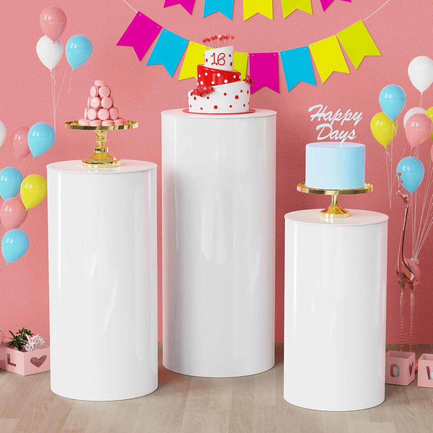 Stylish White Cylinder Pedestal Stands 3PCS Display Decor