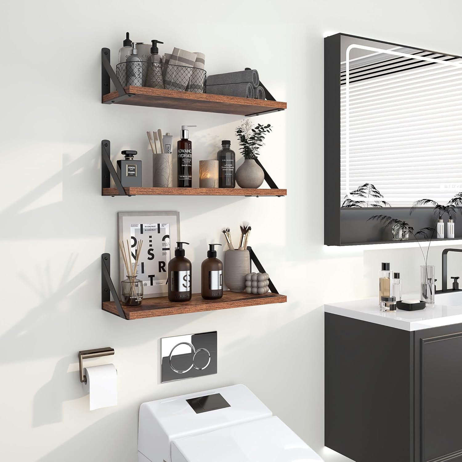 Heimlove Floating Shelves Set of 3 16 Inch Wood Rustic Brown