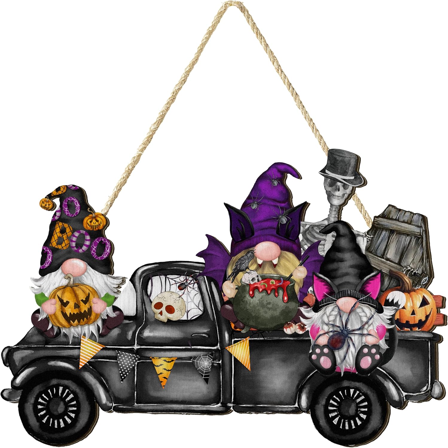 Halloween Door Welcome Sign with Rope and Wooden Design