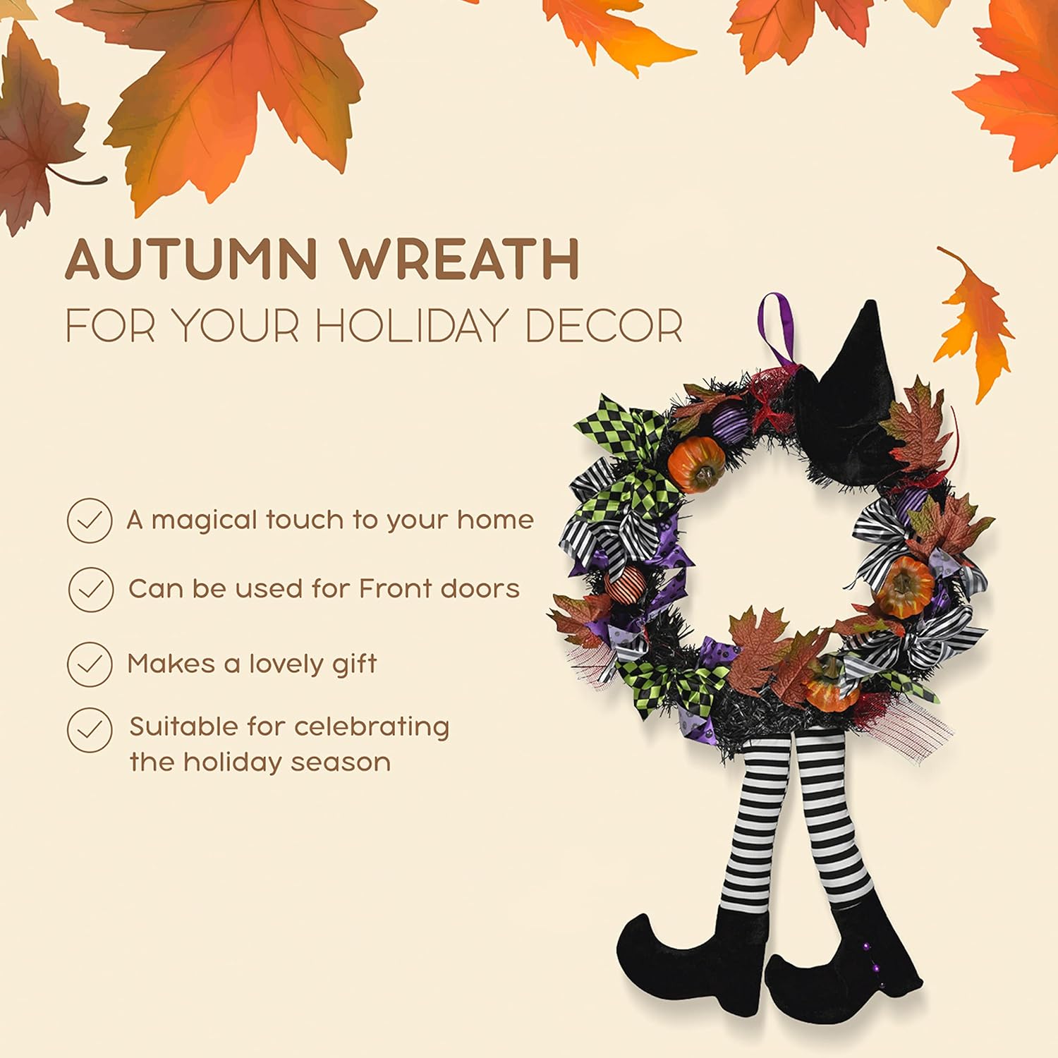 Skeleteen Halloween Witch Wreath 42 Inch Decor