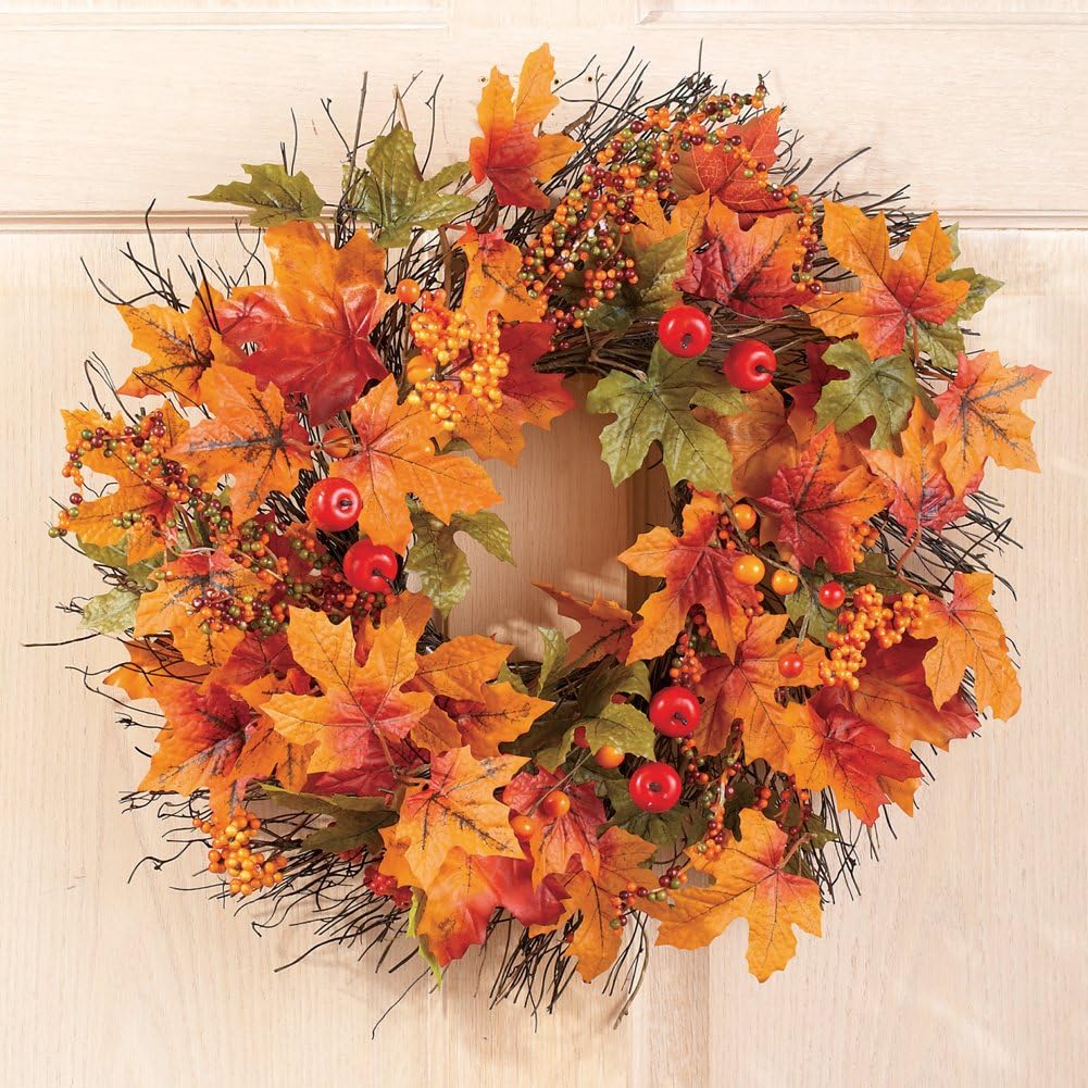 Berry and Autumn Leaves Wreath 20 Inch Diameter