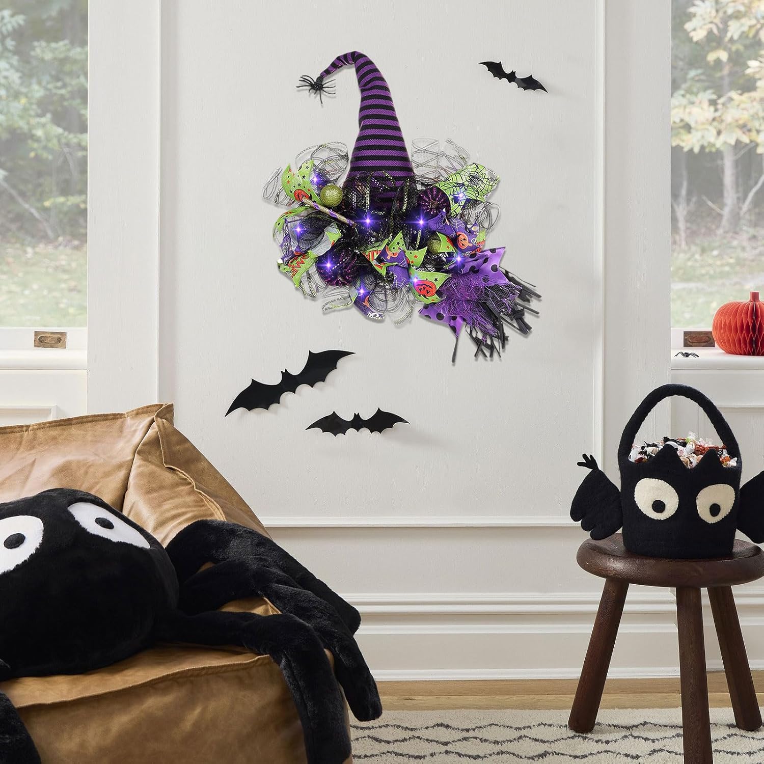 Spooky Halloween Wreath with Purple Lights