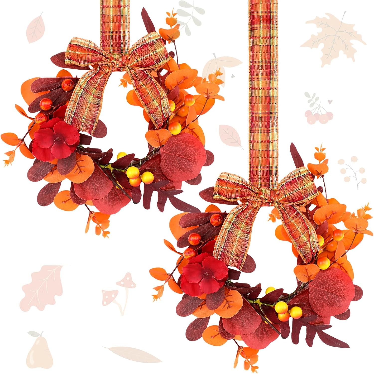 Syhood 2 Pcs 9 Inch Mini Fall Wreath Set