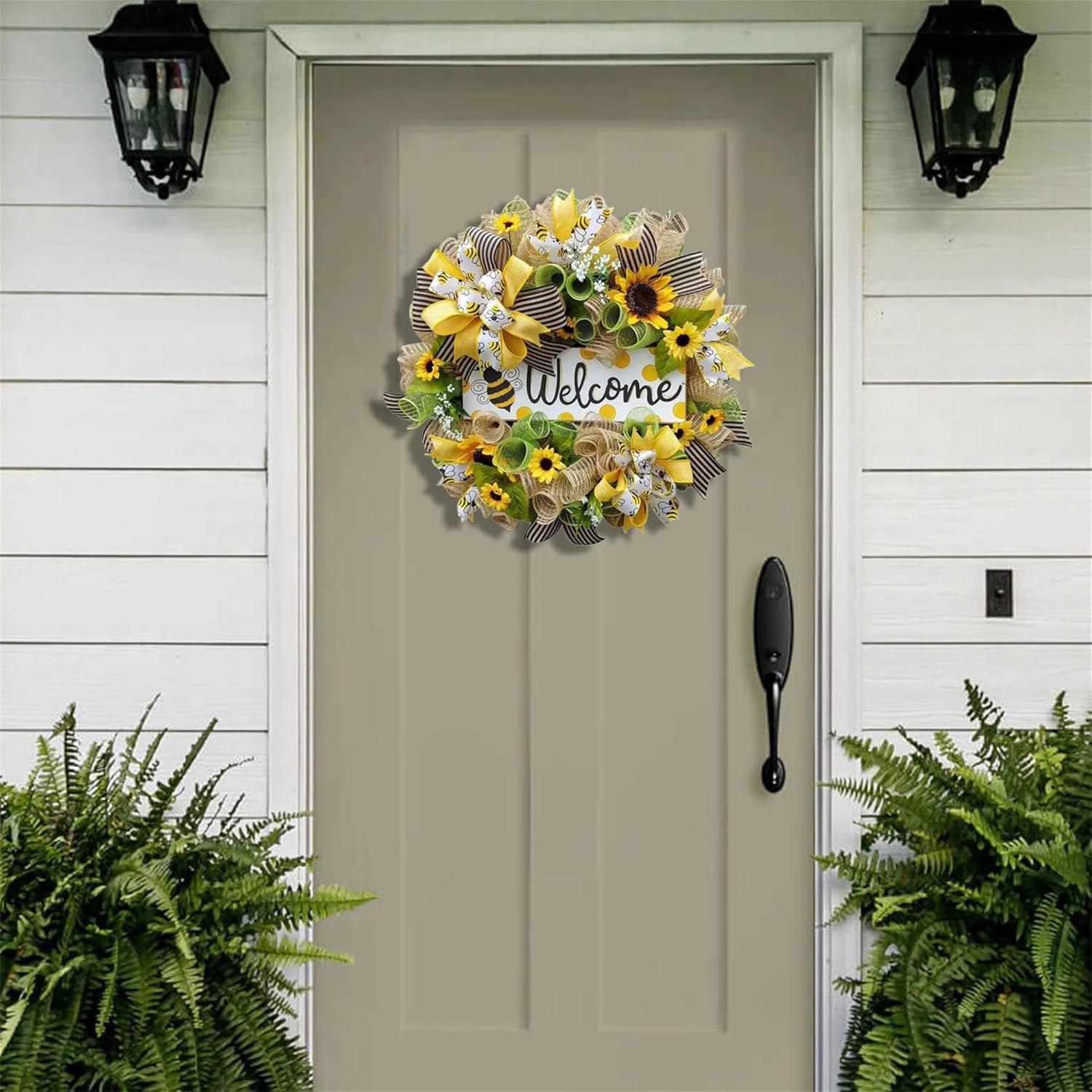 Yellow Sunflower Door Wreath with Bee Swag
