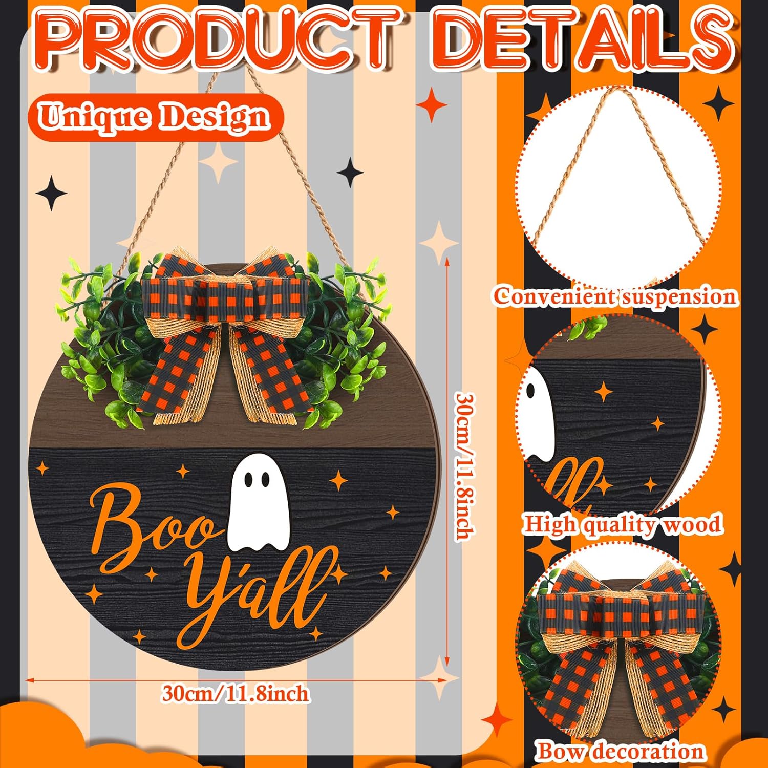 Halloween Wooden Ghost Sign Front Door Decor