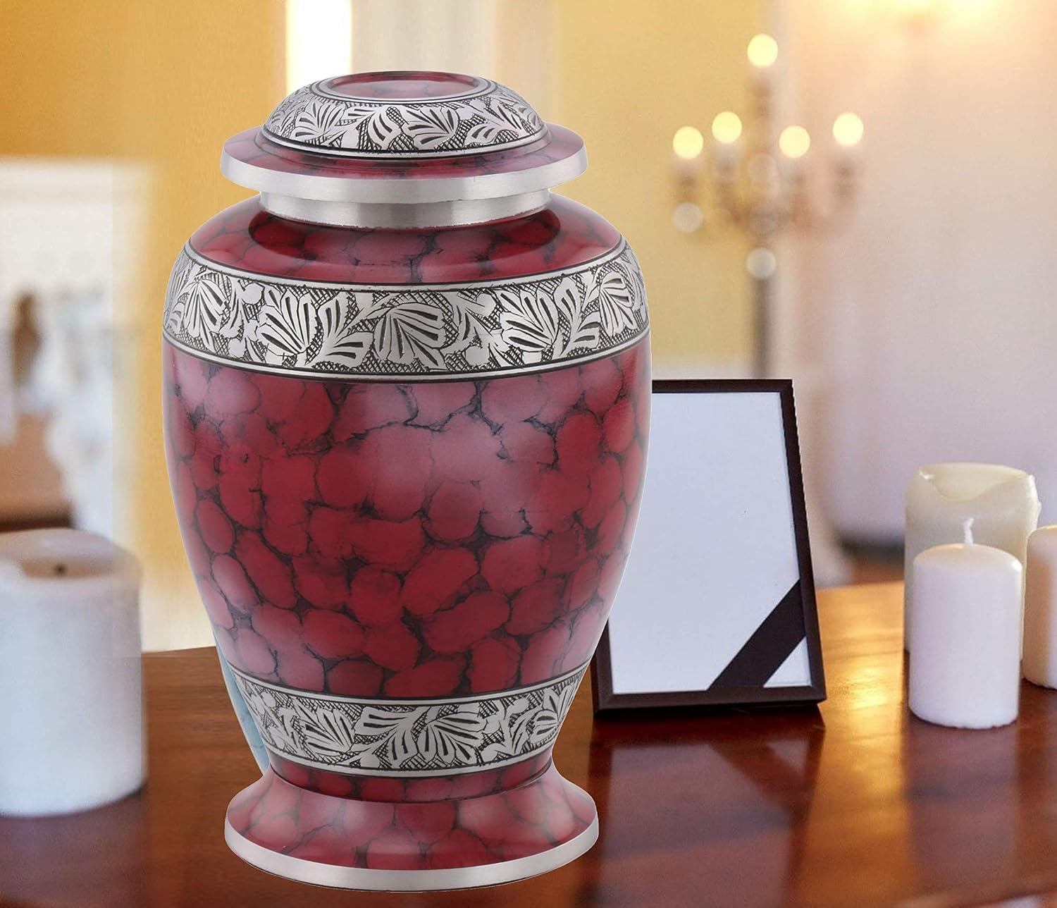 Bella Red Cloud and Silver Cremation Urn - Large Capacity Adult Urn