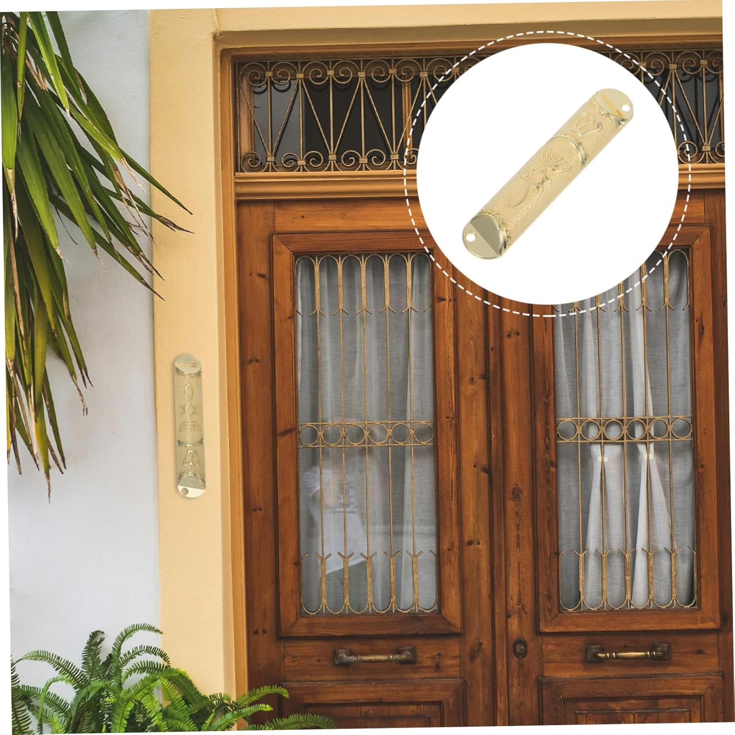 Garneck Religious Mezuzah Door Deco Metal Scroll Plaque