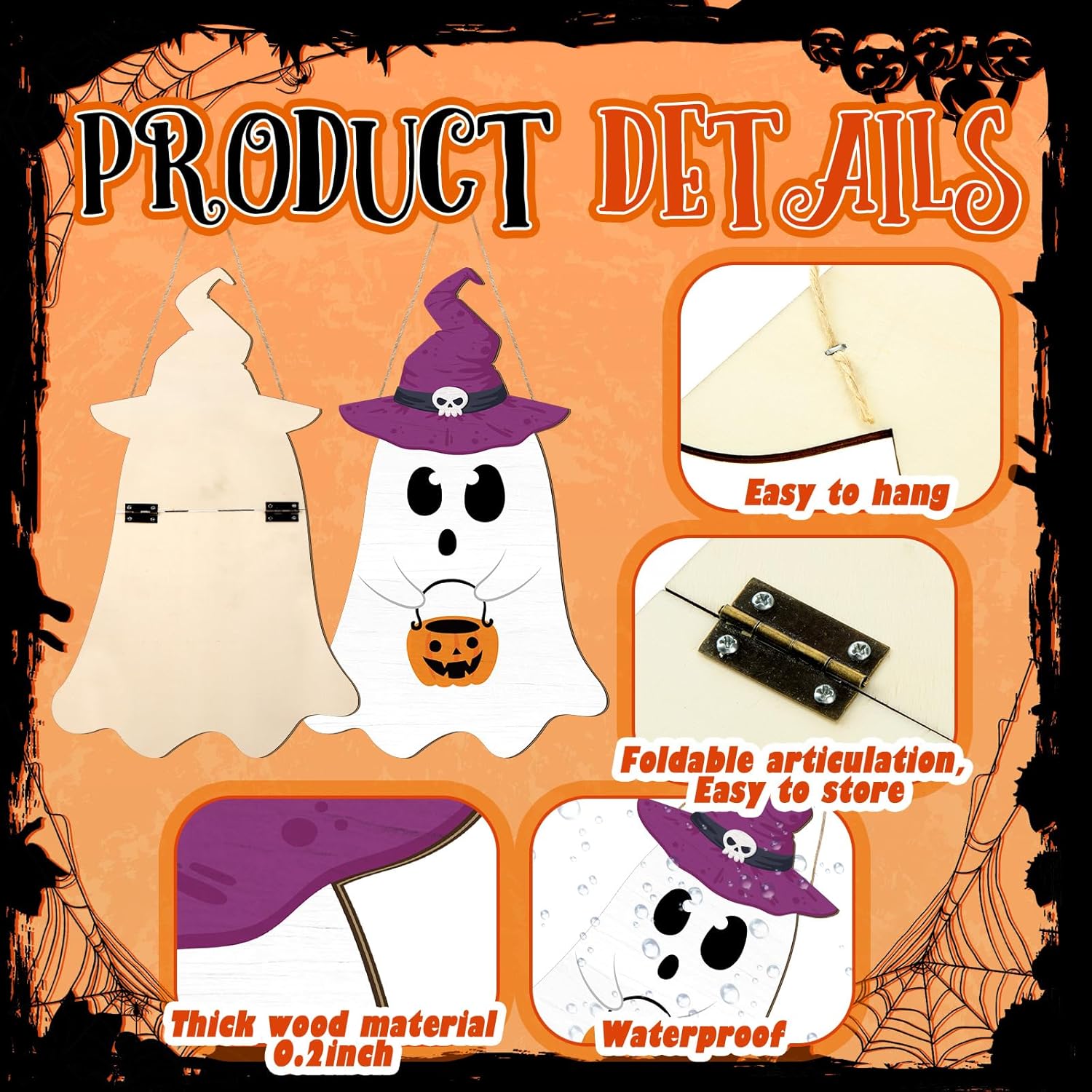 Shellwei 2 Pcs Halloween Welcome Sign Ghost Door Decoration