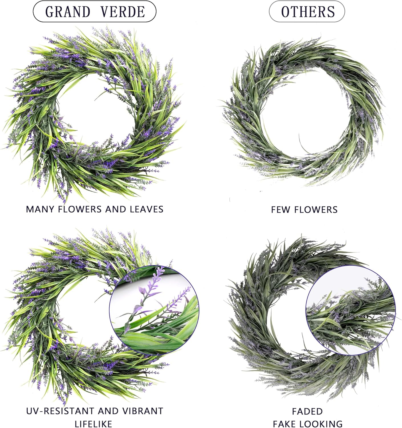 Lavender Wreath Front Door 16 Inch Artificial Farmhouse Decor