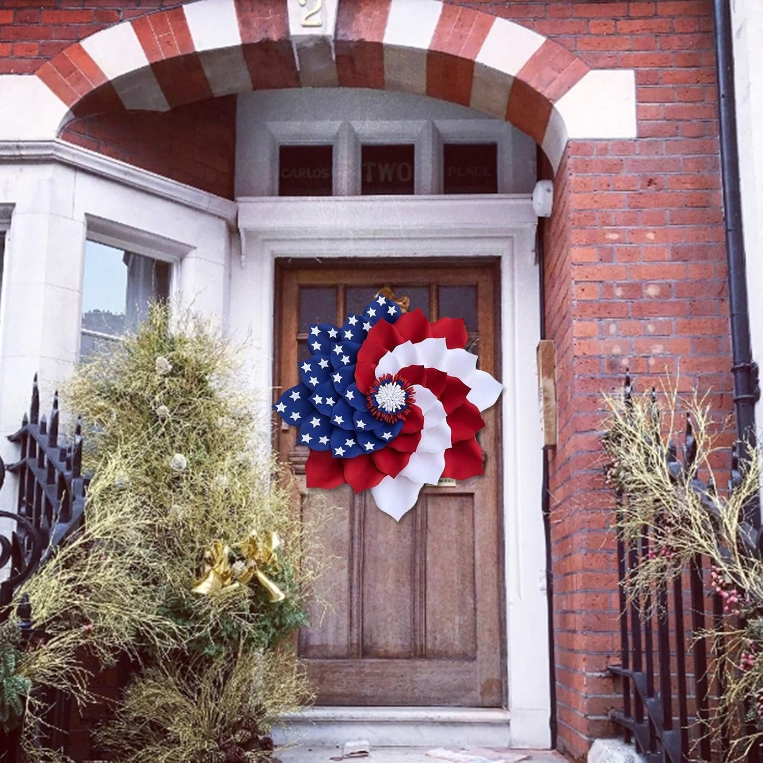 Patriotic Red White Blue Wreath for Front Door