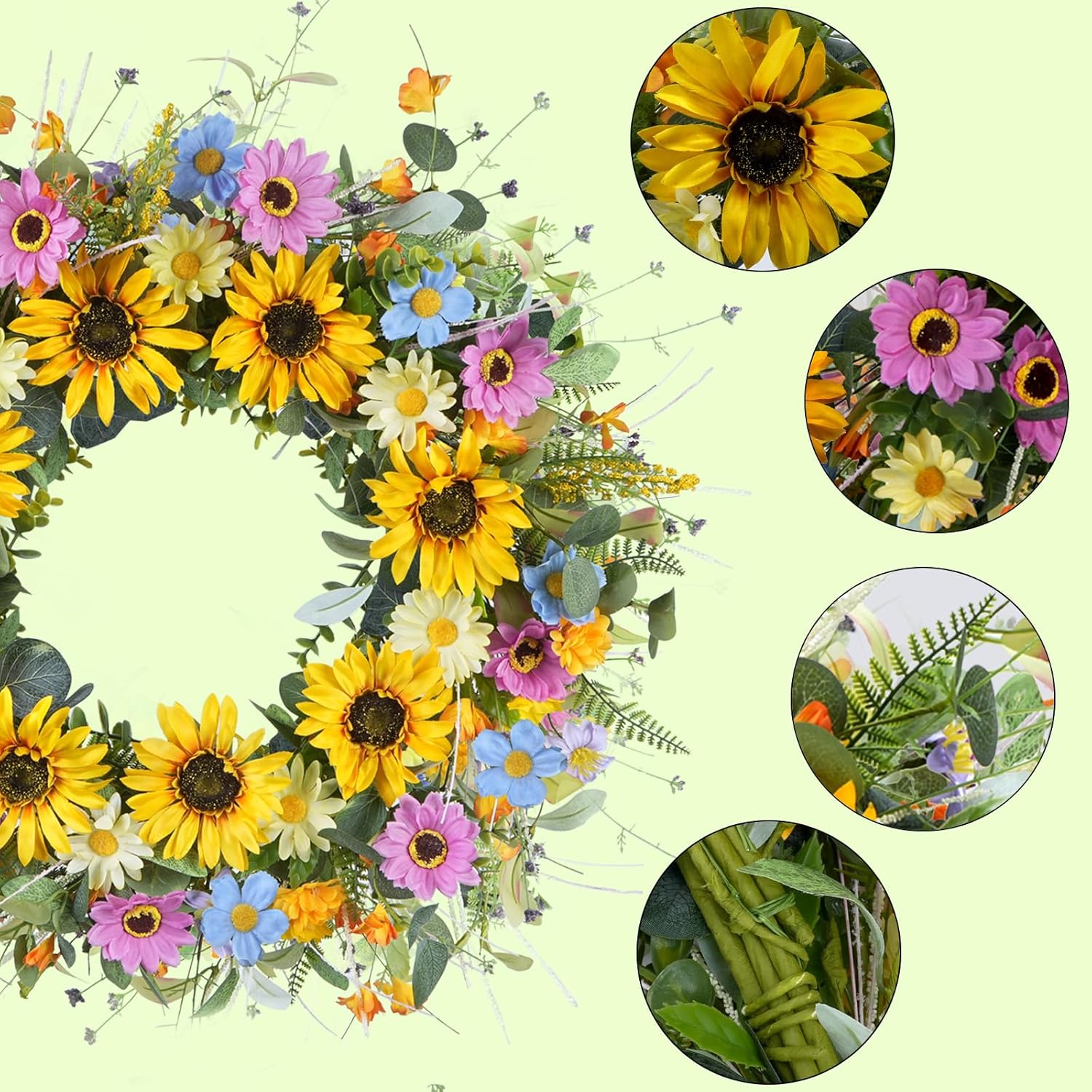 GTIDEA Summer Sunflower Wreath 22 Inch Decor