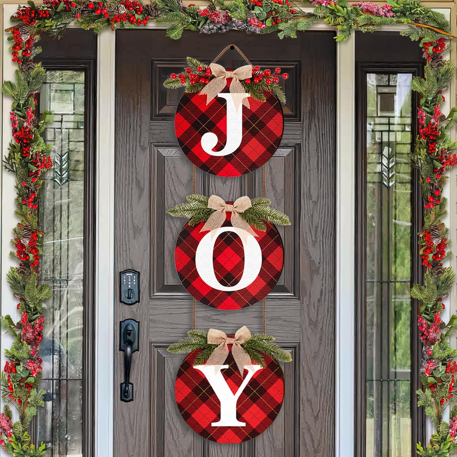 3pcs Buffalo Check Plaid Christmas Wreaths for Front Door