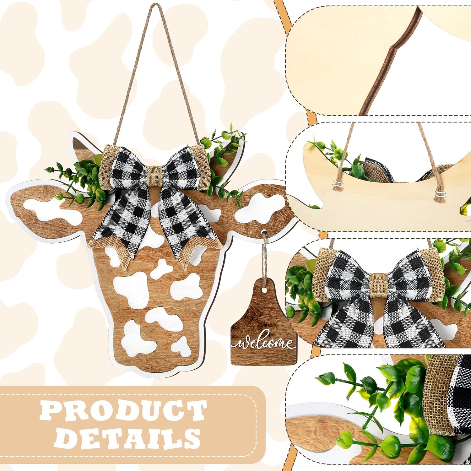 Cow Head Door Wreath Sign Farmhouse Welcome Decor