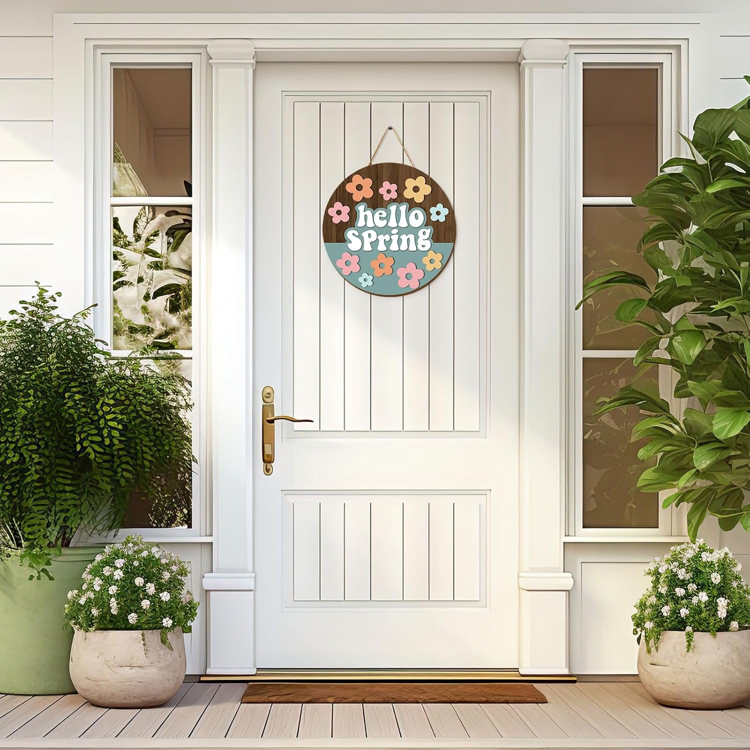 Whaline Hello Spring Wooden Door Hanger Sign