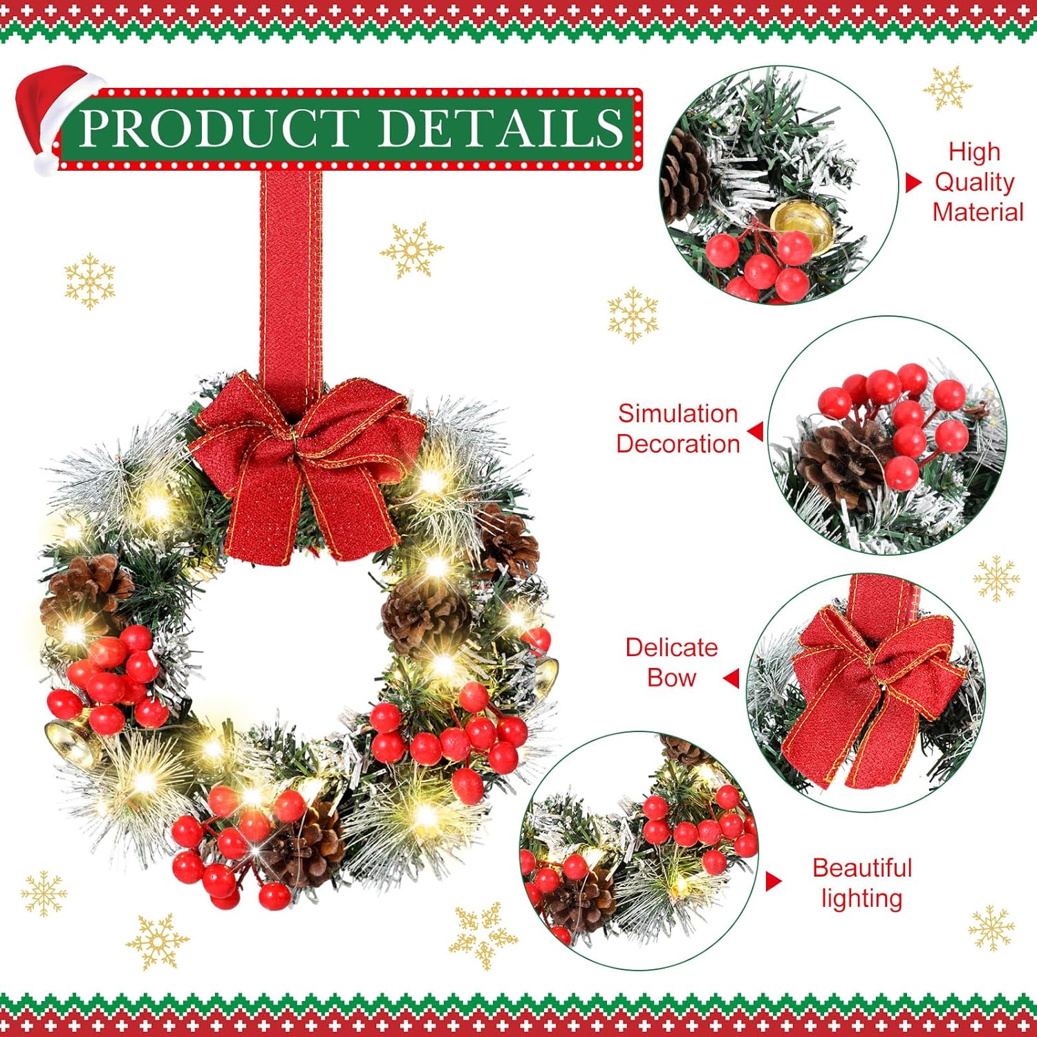 6 Pcs Cabinet Wreath with Lights Christmas Decor