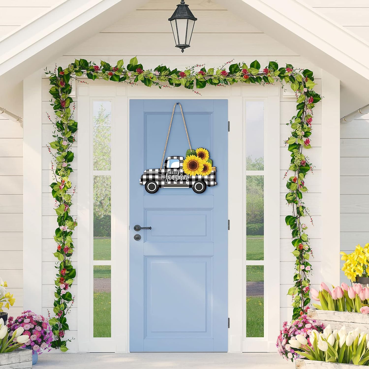 Chitidr 2 Pcs Sunflower Welcome Wooden Door Hanger