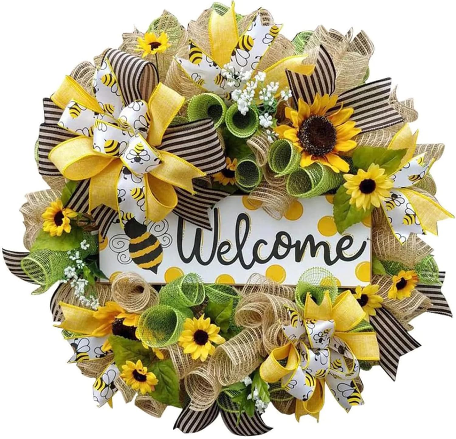 Yellow Sunflower Door Wreath with Bee Swag