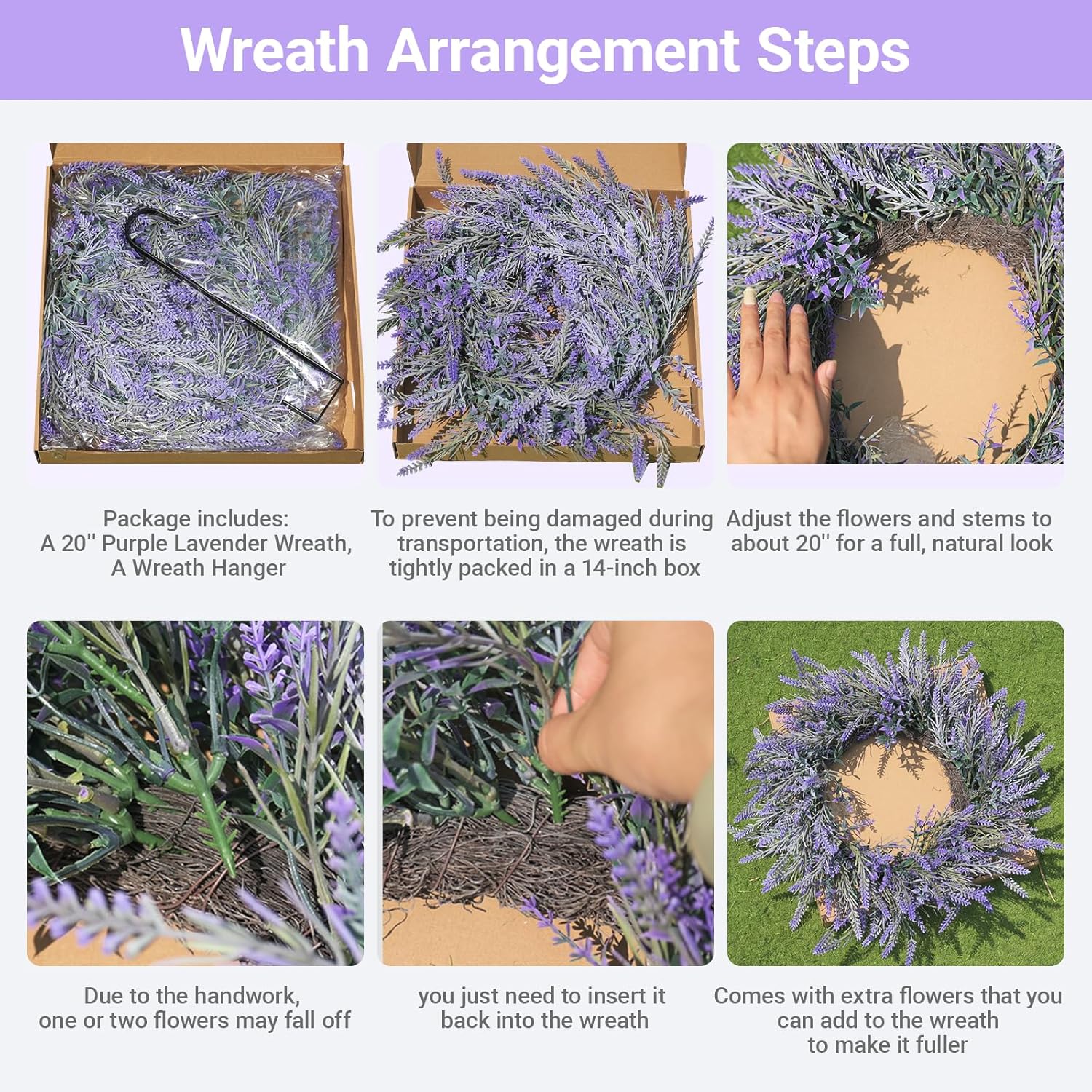 20 Inch Artificial Lavender Wreath with Hanger
