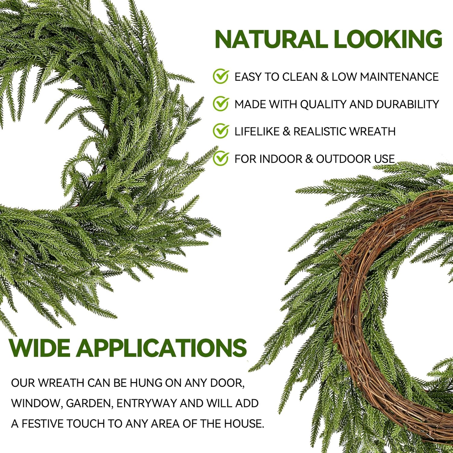 ENVEN 24 Inch Norfolk Pine Artificial Wreath
