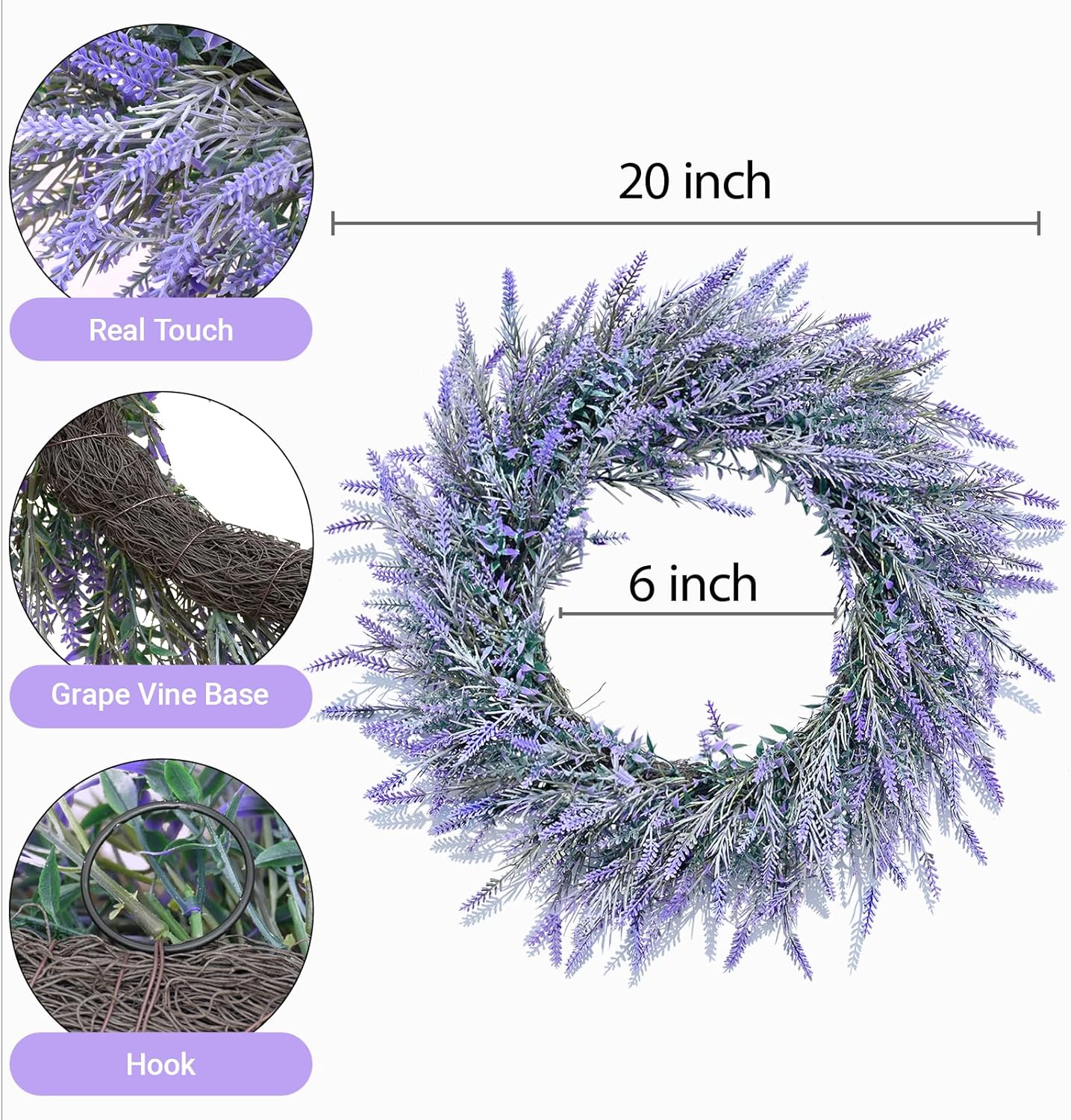 20 Inch Artificial Lavender Wreath with Hanger