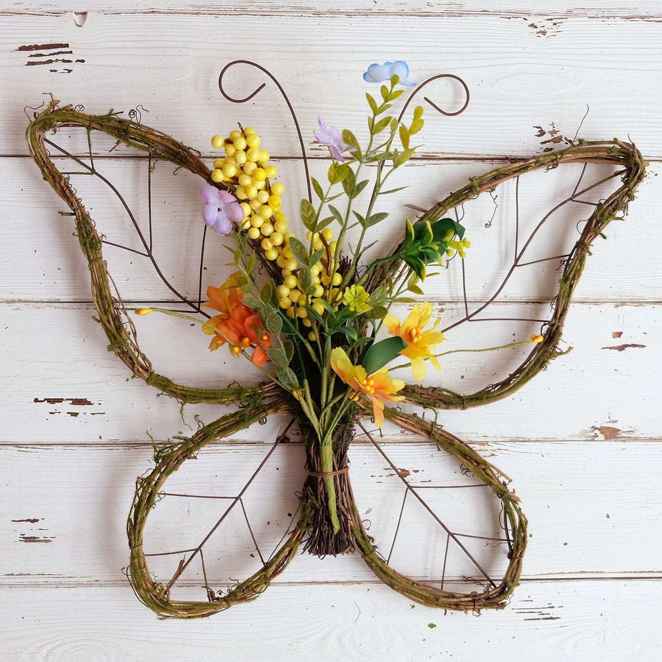 Butterfly Shaped Spring Wreath with Pastel Berries and Flowers