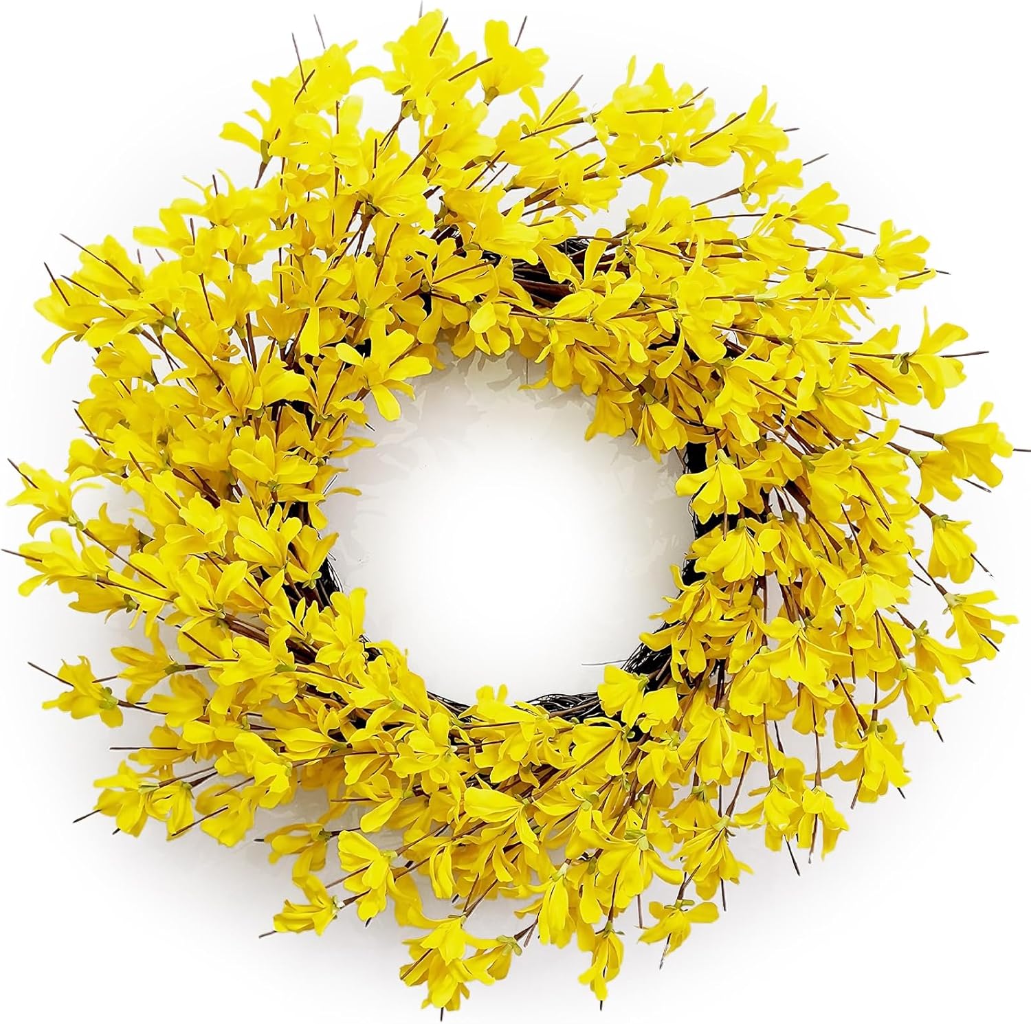 Huashen 24 Inch Yellow Forsythia Summer Wreath for Front Door