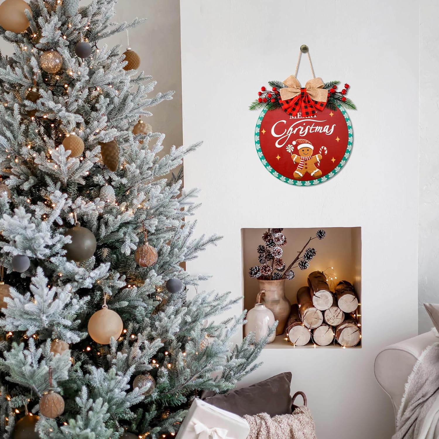 Gosknor Christmas Wreath Hanging Sign for Front Door
