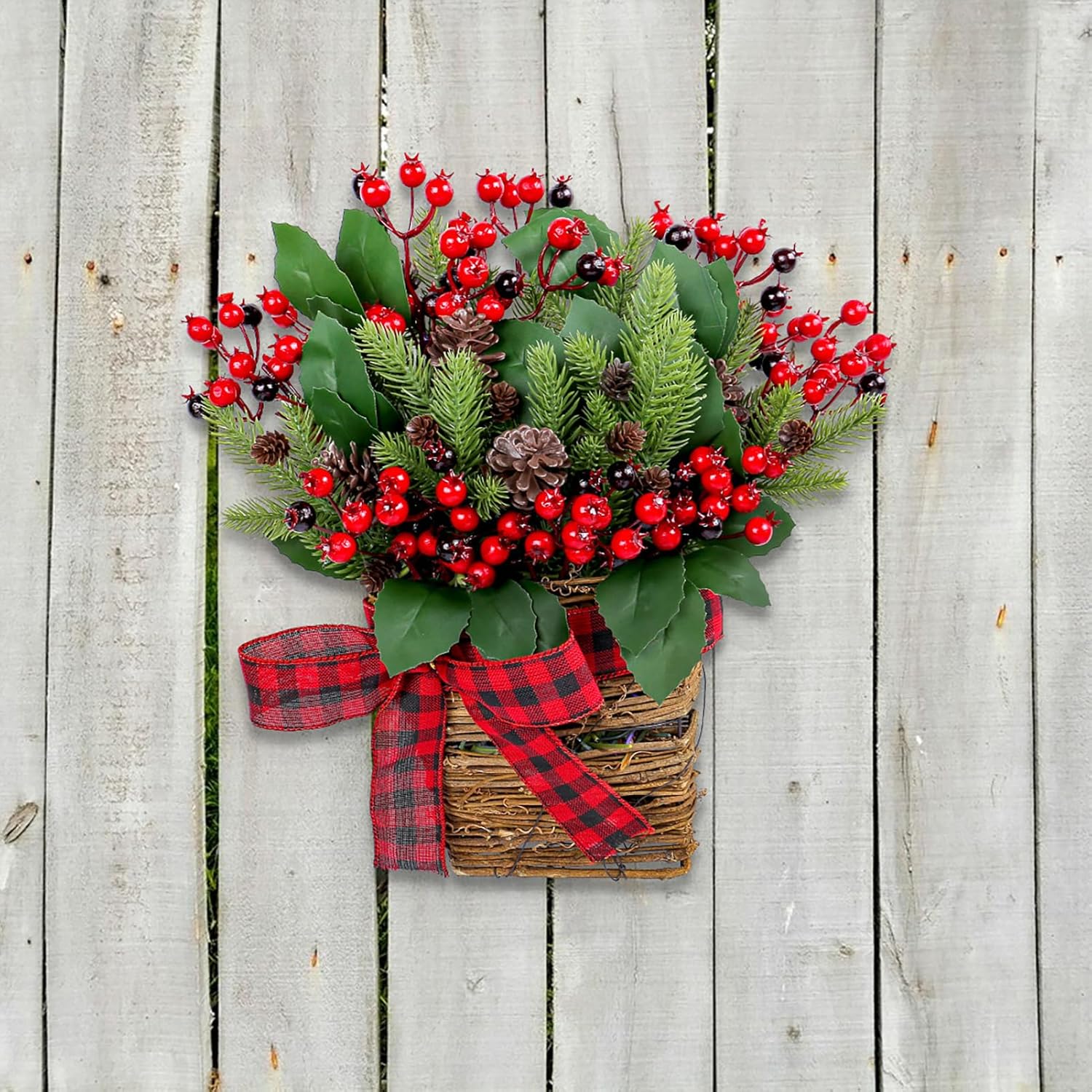 Christmas Door Wreath with Berries and Pine Cones
