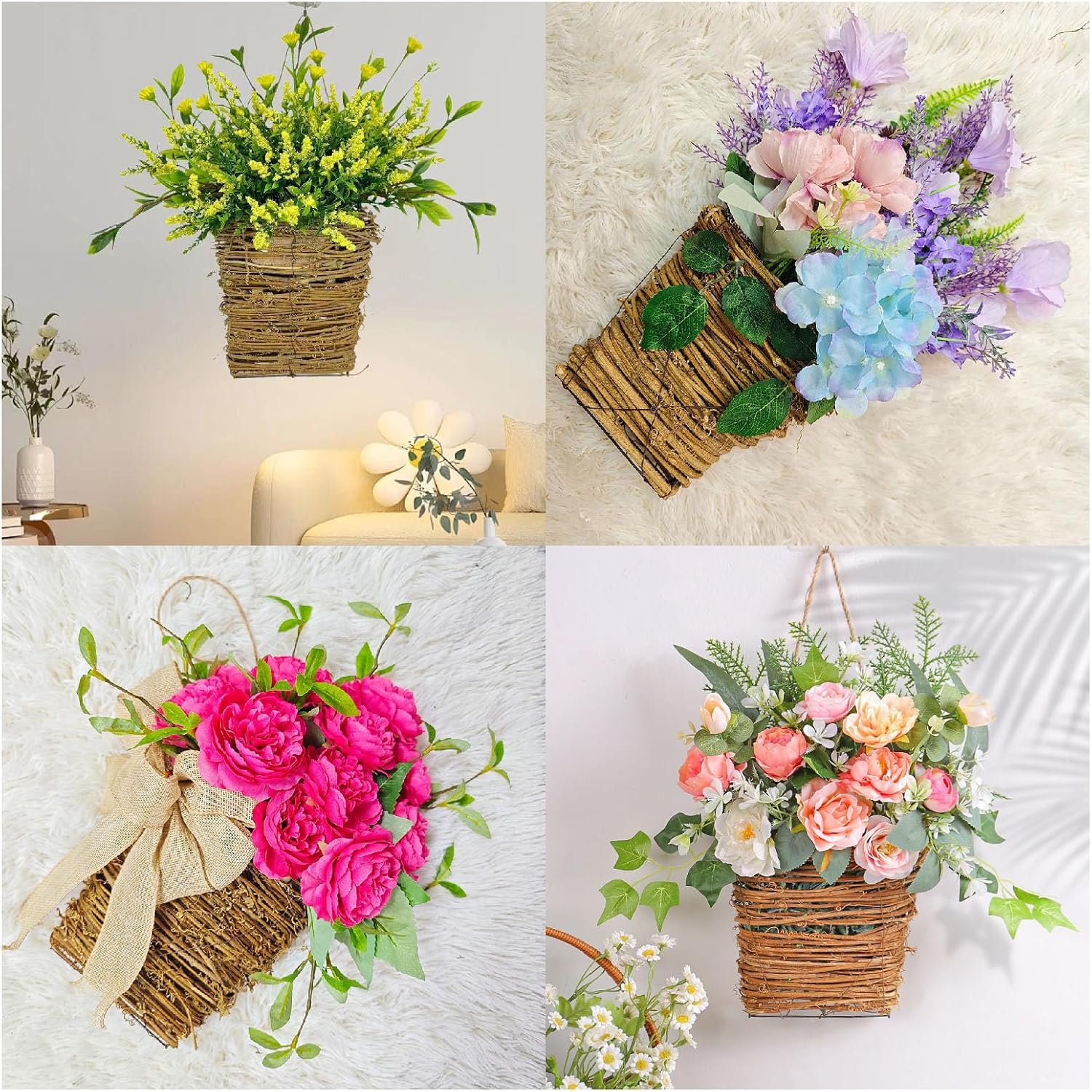 Cream Hydrangea Door Hanger Basket Wreath 1