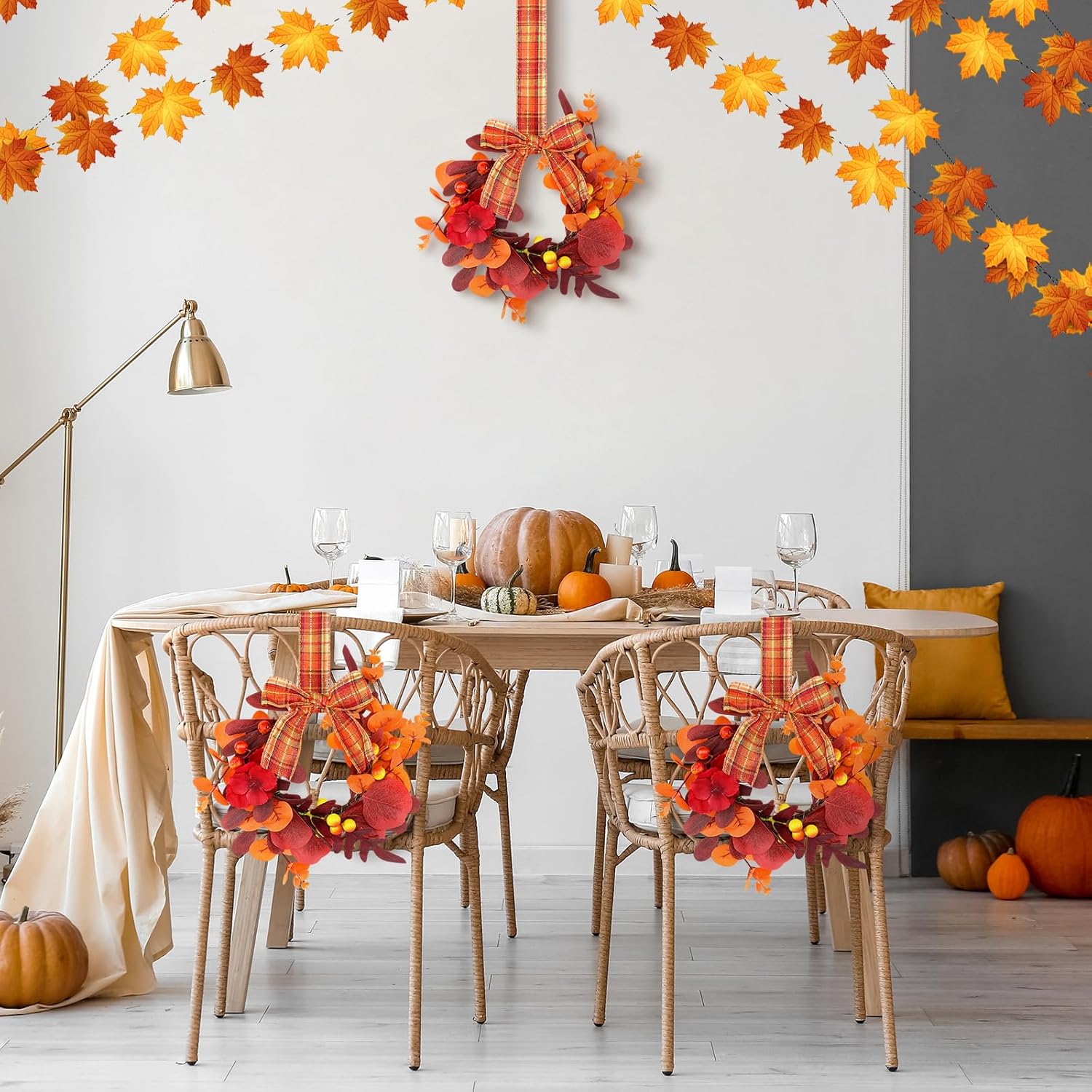 Syhood 2 Pcs 9 Inch Mini Fall Wreath Set