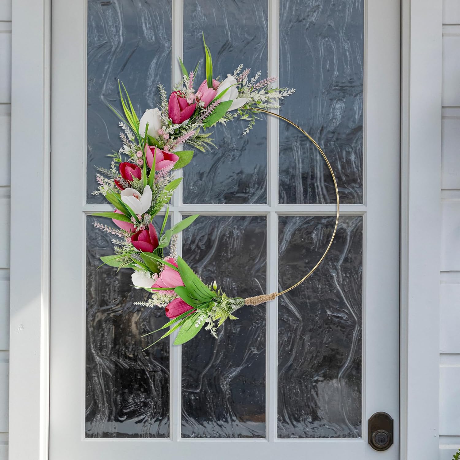 12 Inch Pink Tulip Wreath for Front Door