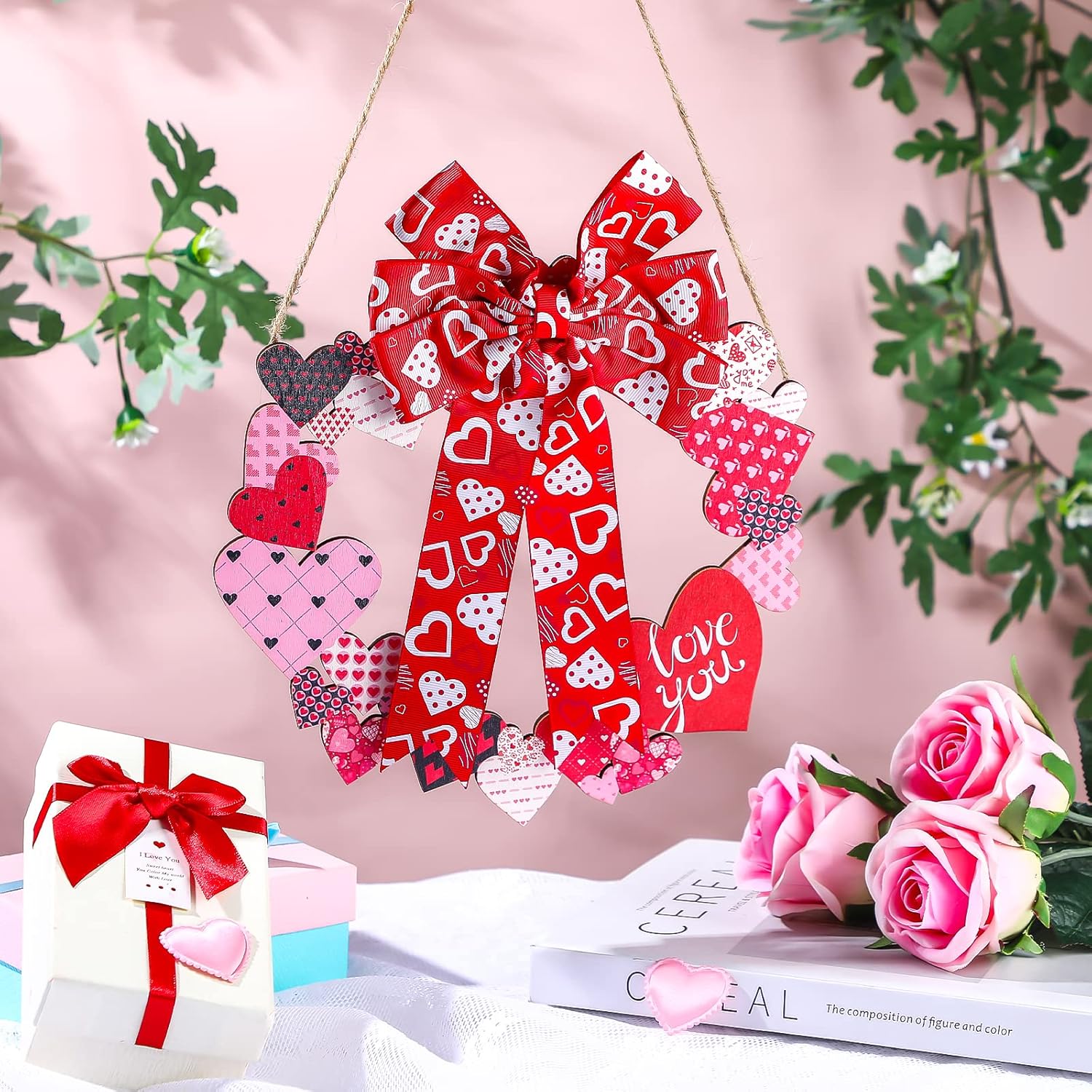 Yalikop Spring Heart Wreath Door Hanging Sign