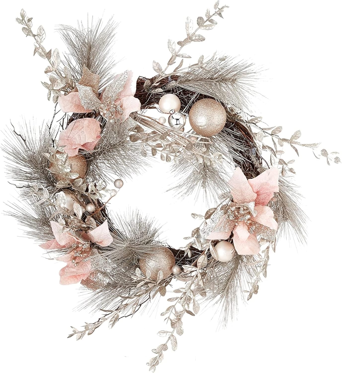 Kurt S Adler 20-Inch Champagne Gold Poinsettia Wreath Set