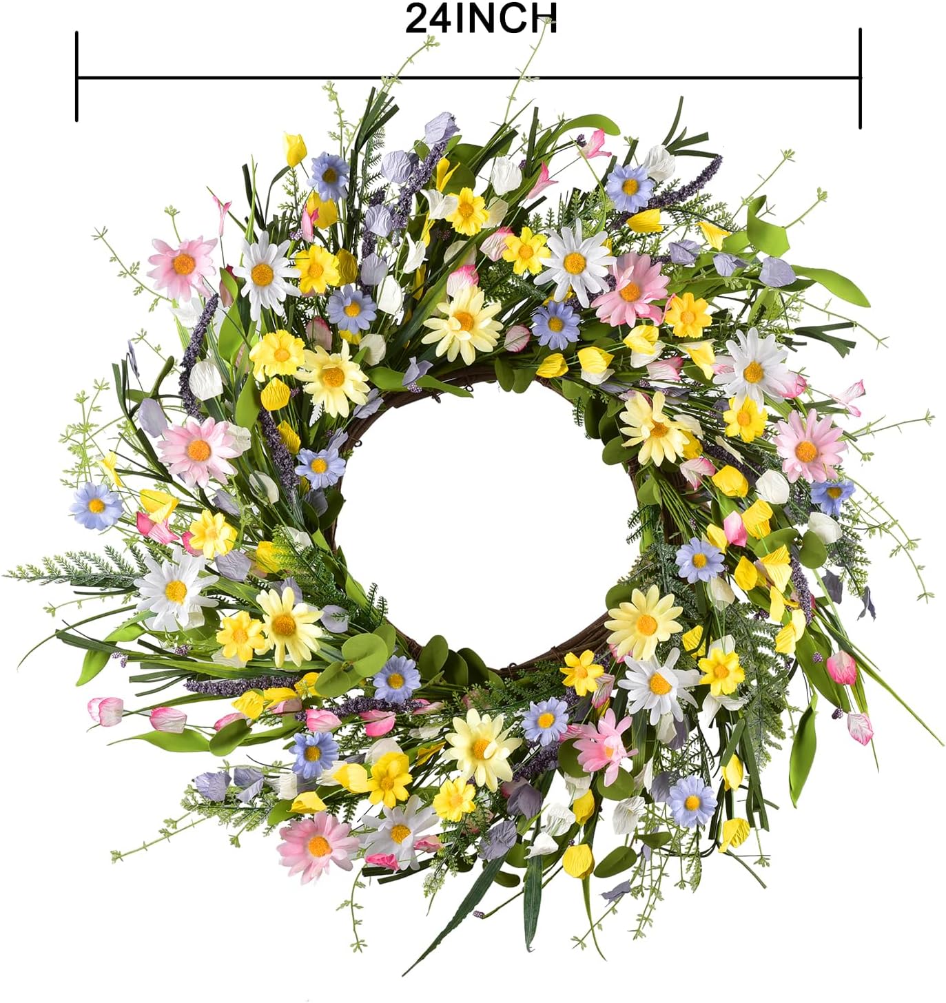 LSKYTOP Artificial Daisy Wreath 24 Inch Front Door Decor
