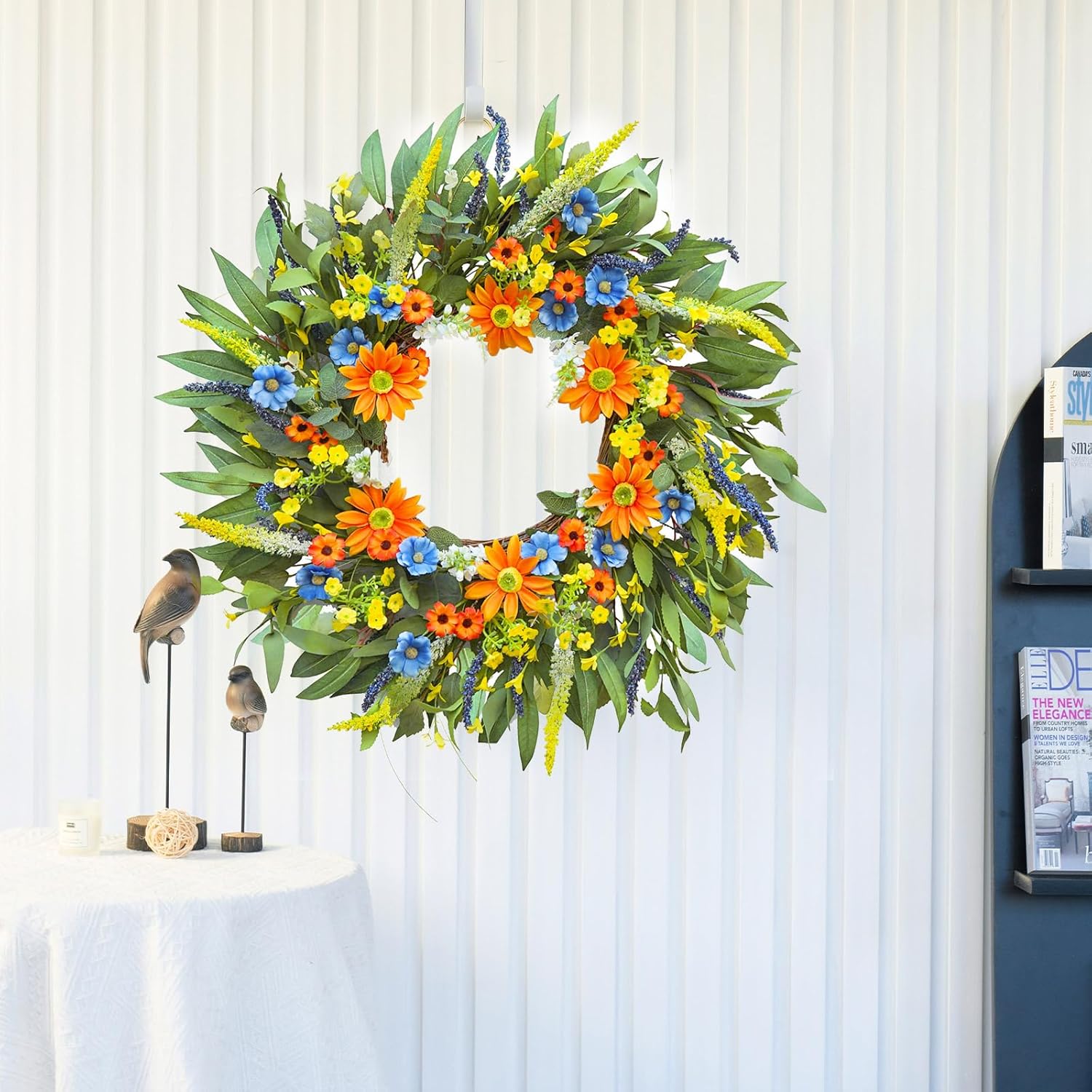 Soomeir Spring Summer Wreath with Daisy and Lavender 24 Inch