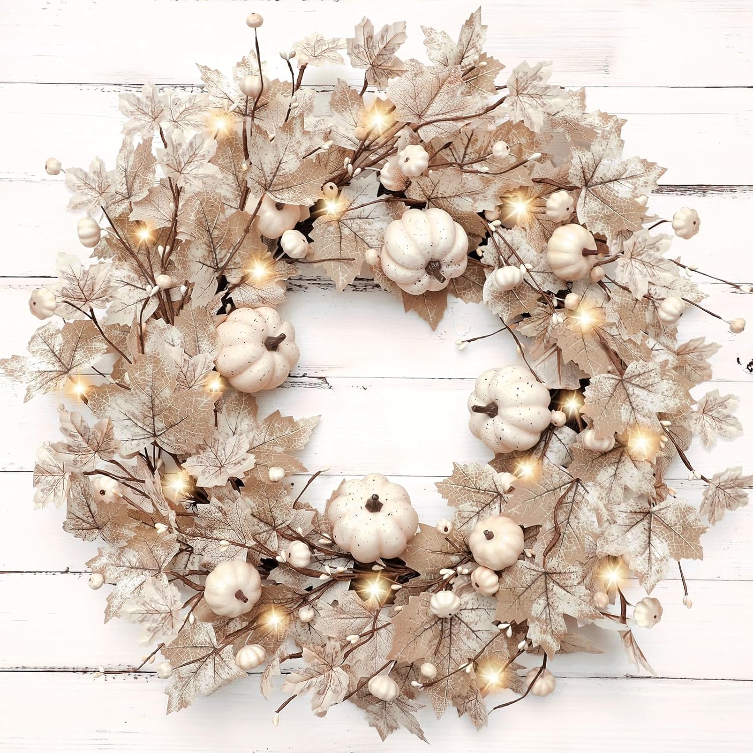 26 Inch Foldable Fall Wreath with Lights Timer
