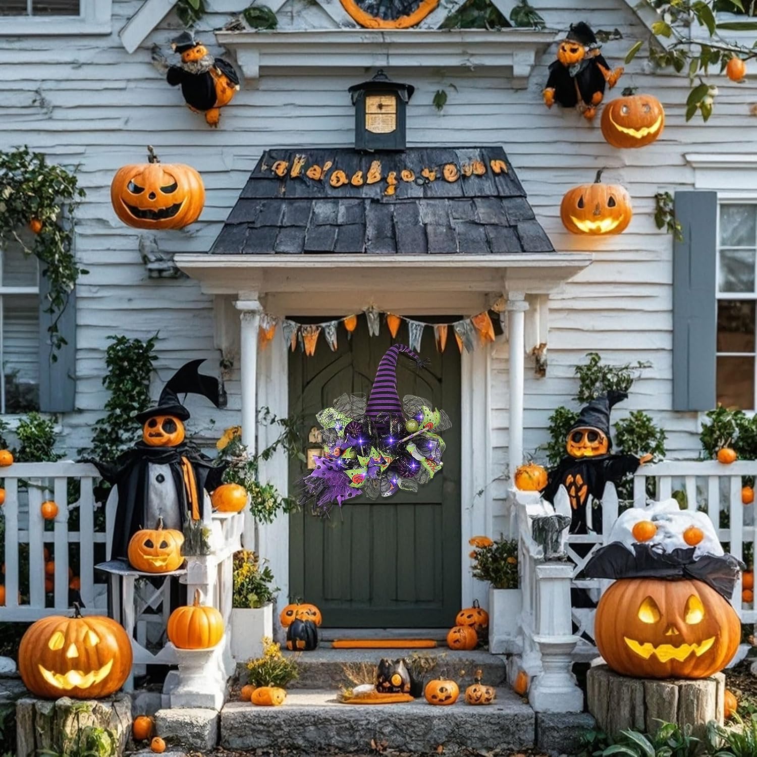 Spooky Halloween Wreath with Purple Lights