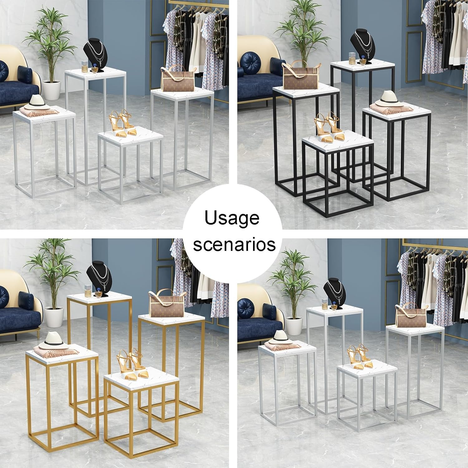 Metal Display Pedestal Stand for Clothing Store Black 35x25x60cm