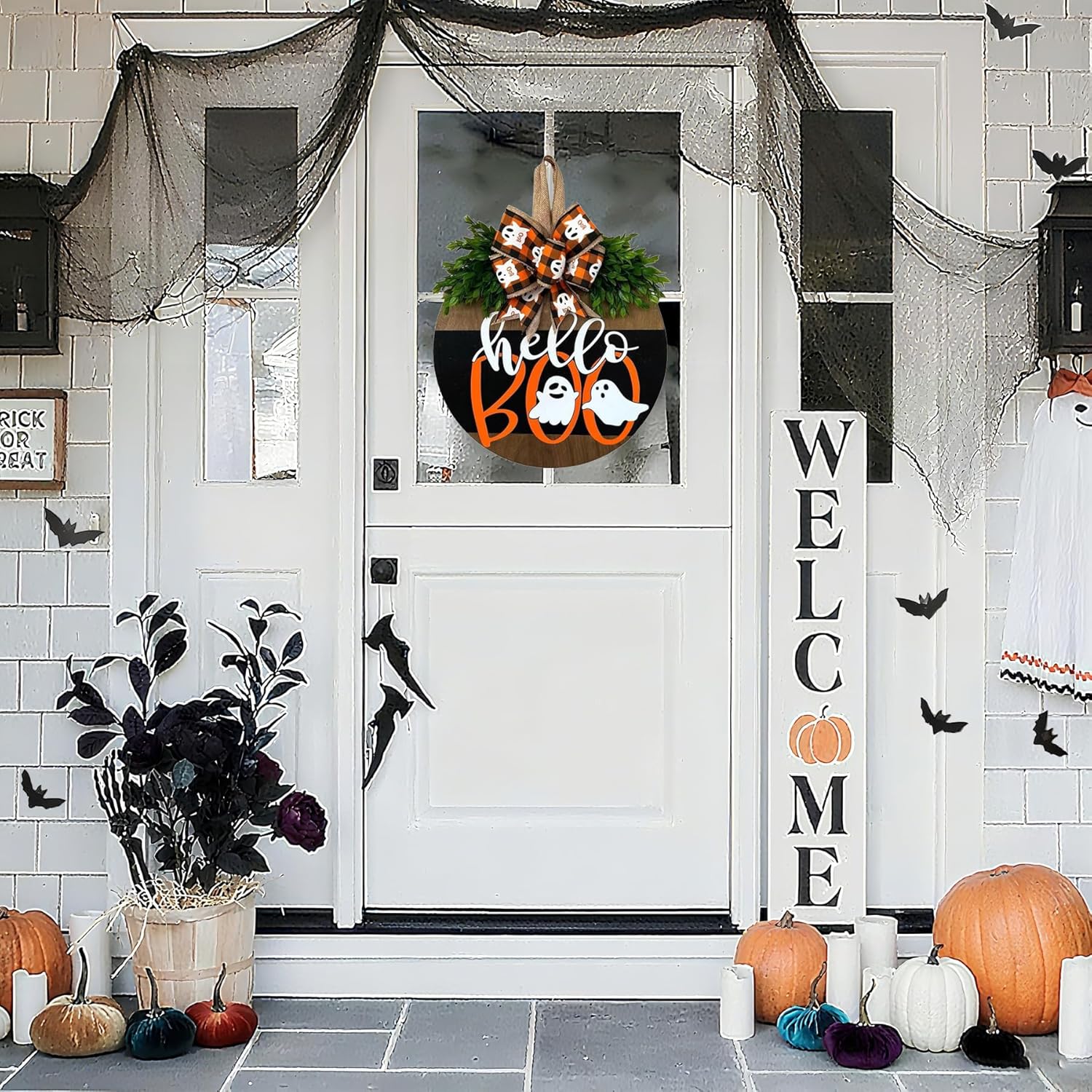 Cute Halloween Ghost Welcome Wreath Door Hanger