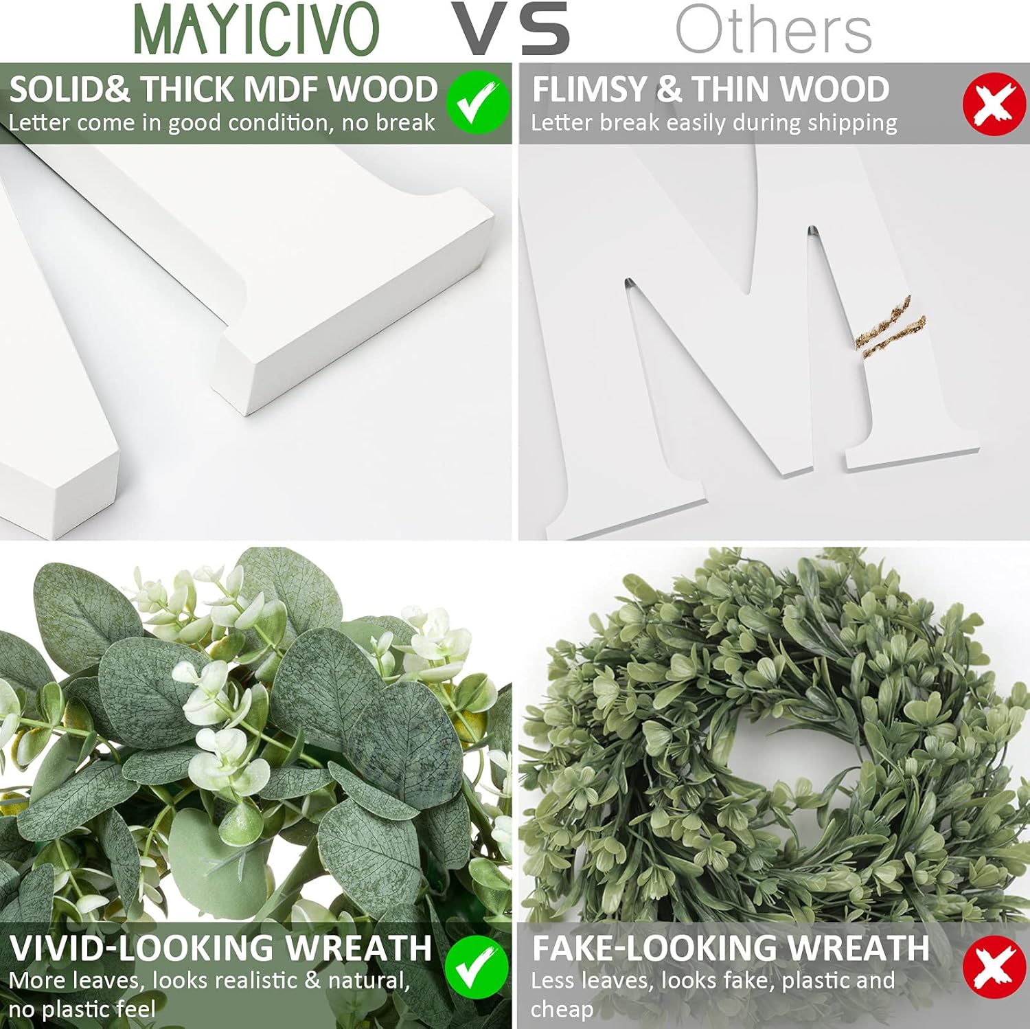 MAYICIVO Modern Wooden Home Sign with Wreath