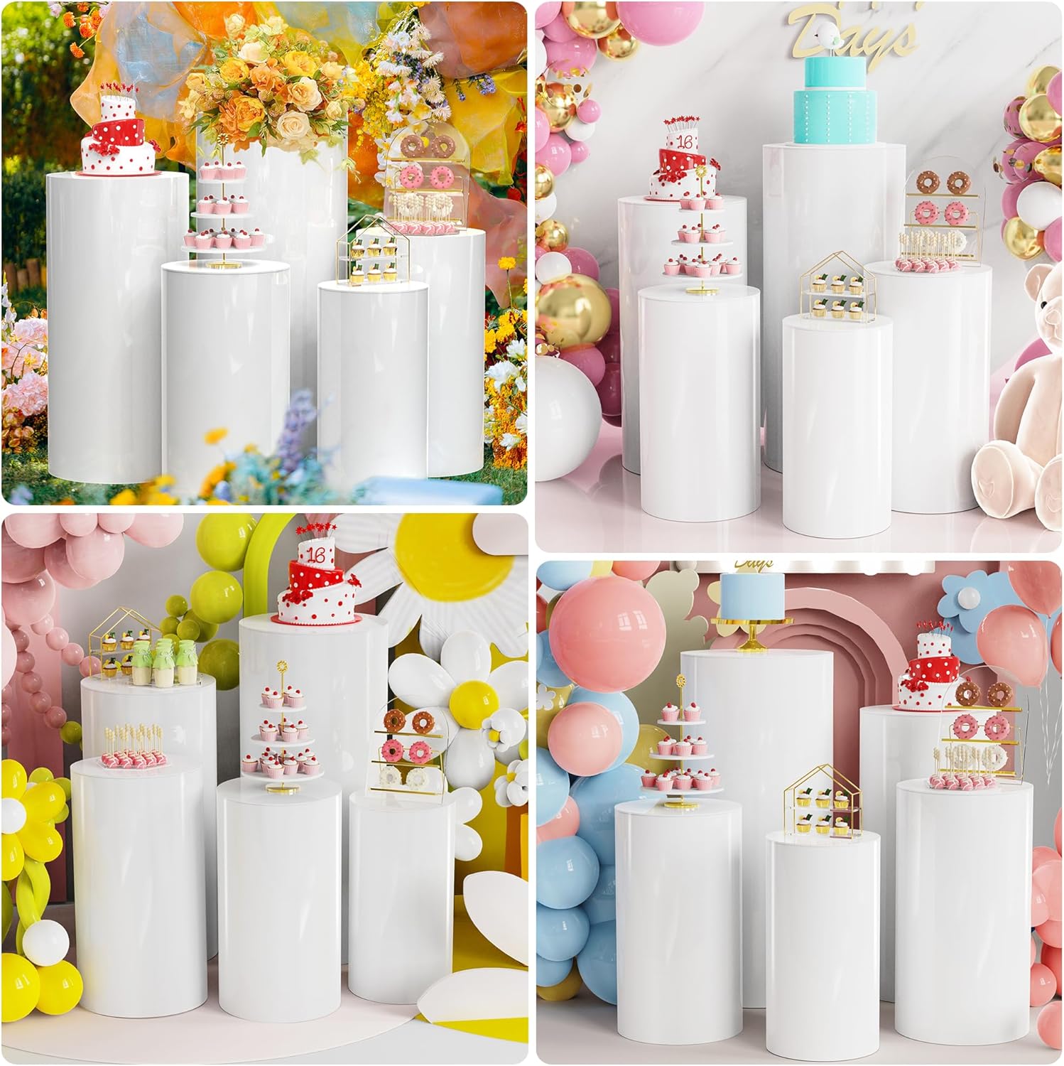 5PCS White Cylinder Display Stands for Parties