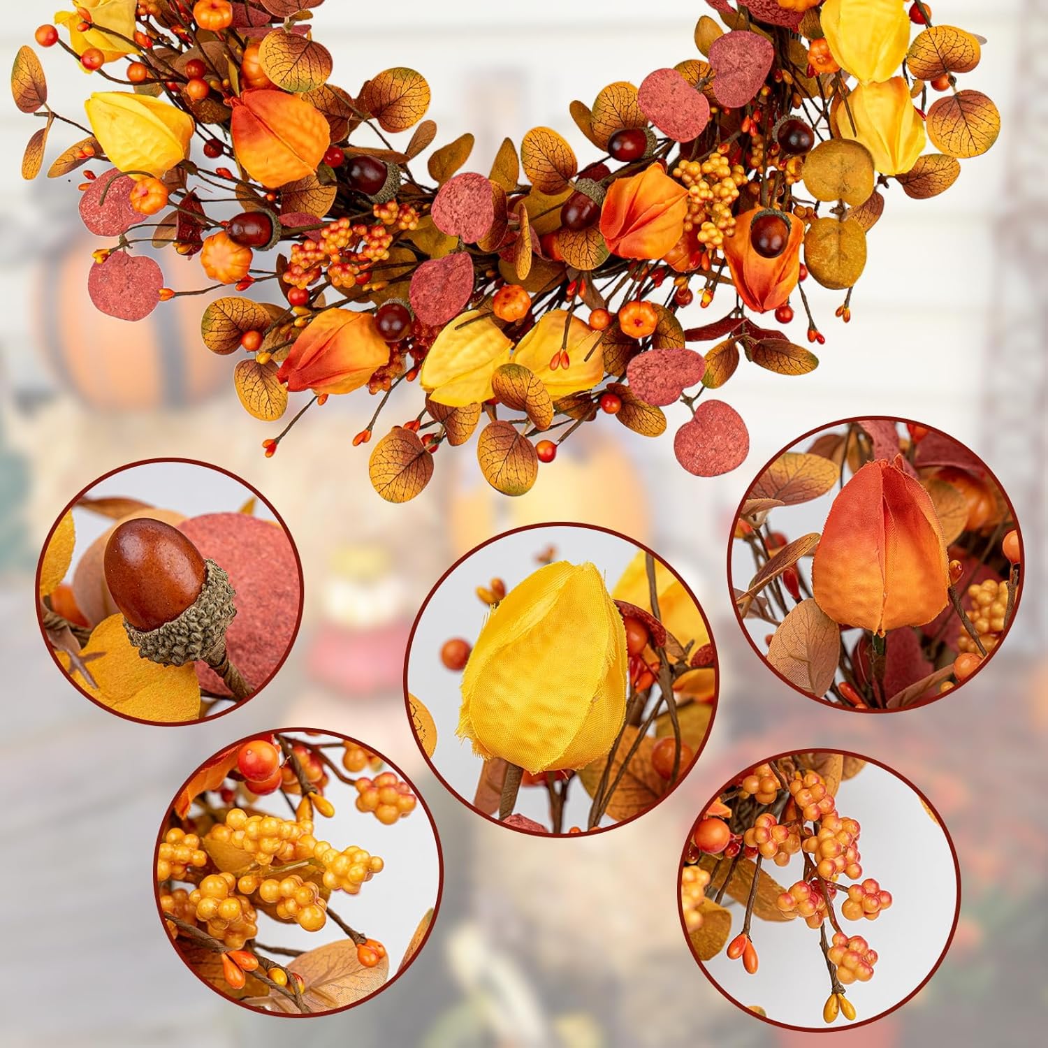 22 Inches Rustic Autumn Wreath for Front Door