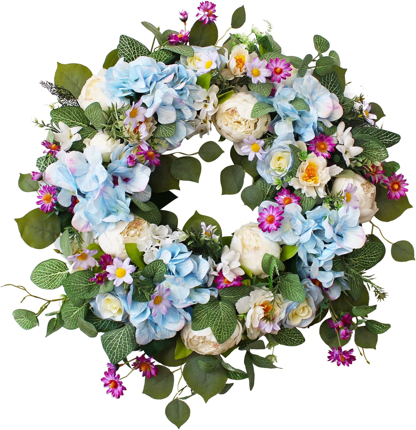 24 Inch Blue Hydrangea Wreath for Front Door