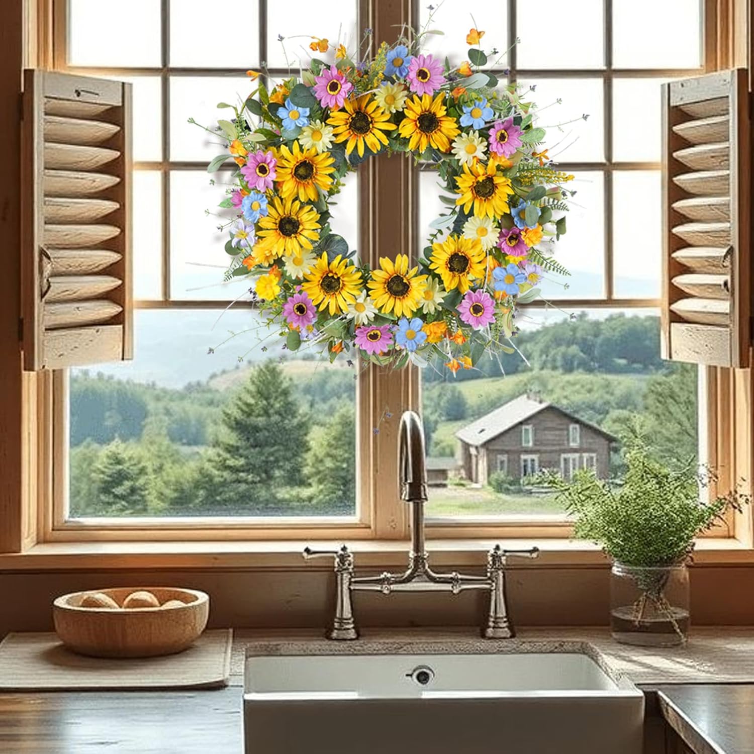 GTIDEA Summer Sunflower Wreath 22 Inch Decor