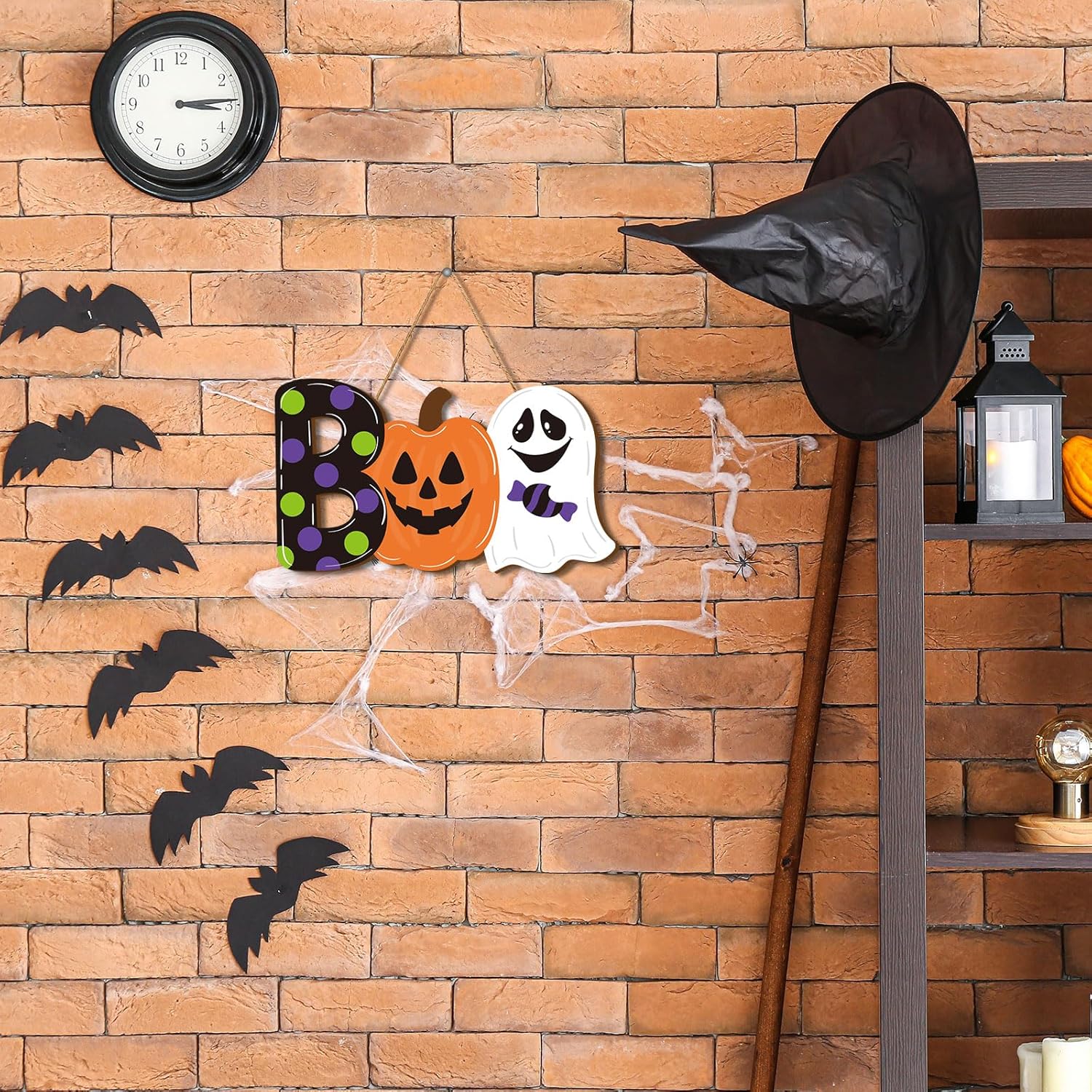 Halloween Wooden Door Hanger with Ghost and Pumpkin Design