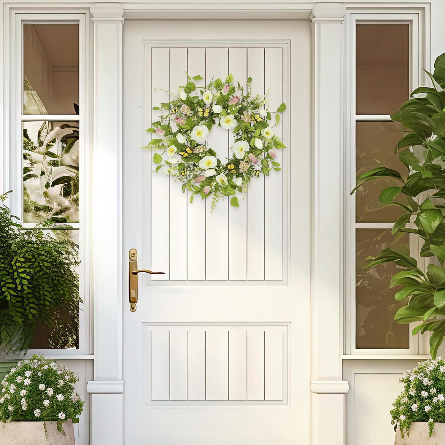 YNYLCHMX 18 Inch Spring Summer Wreath for Front Door