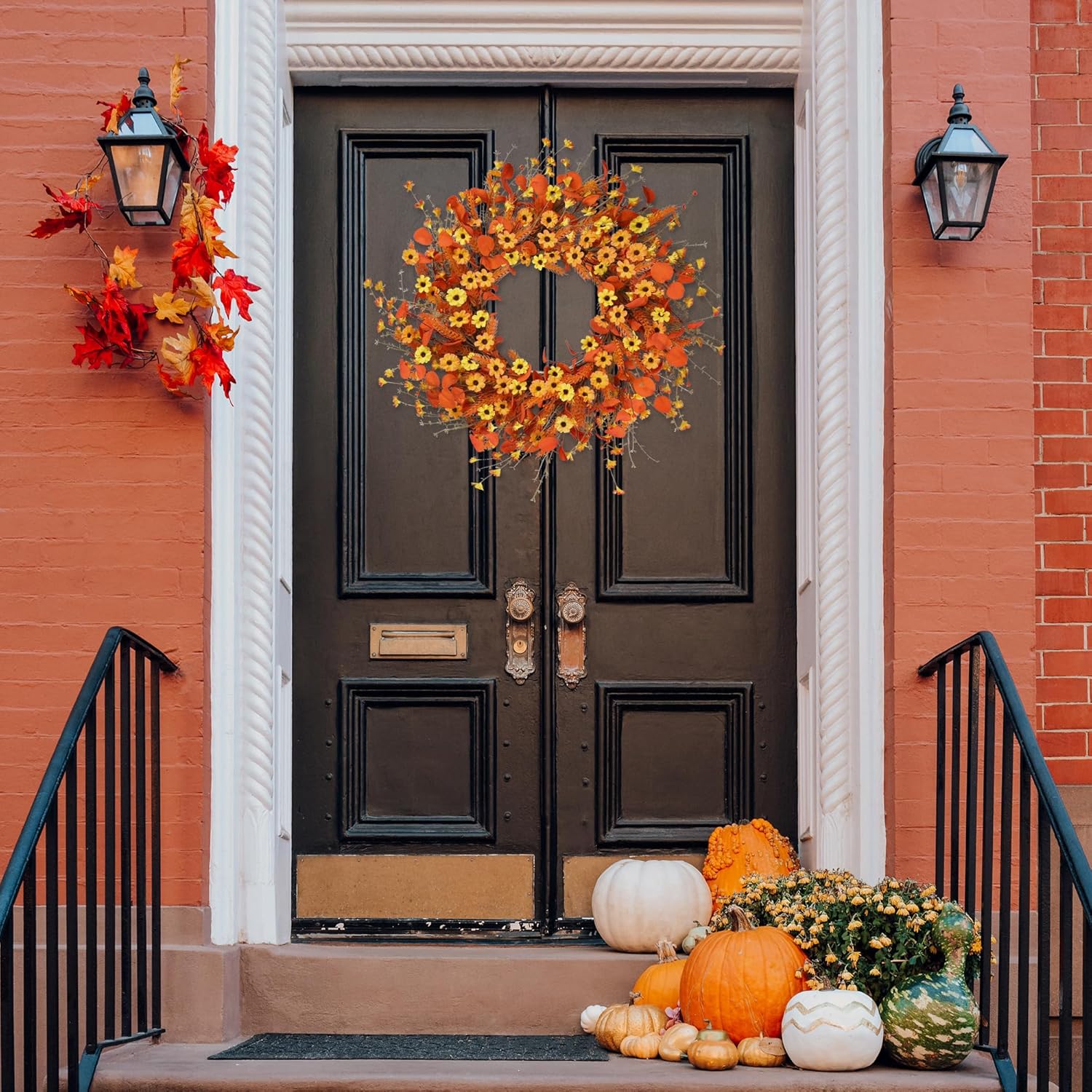 Autumn Harvest Wreath 24 Fall Daisy Door Decor