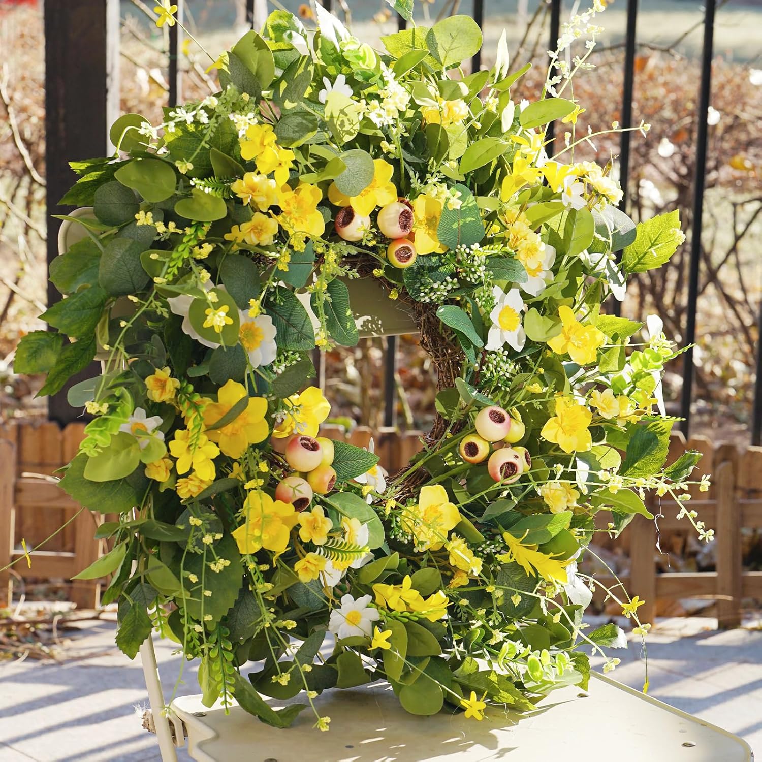 Spring Summer Artificial Wreath for Front Door